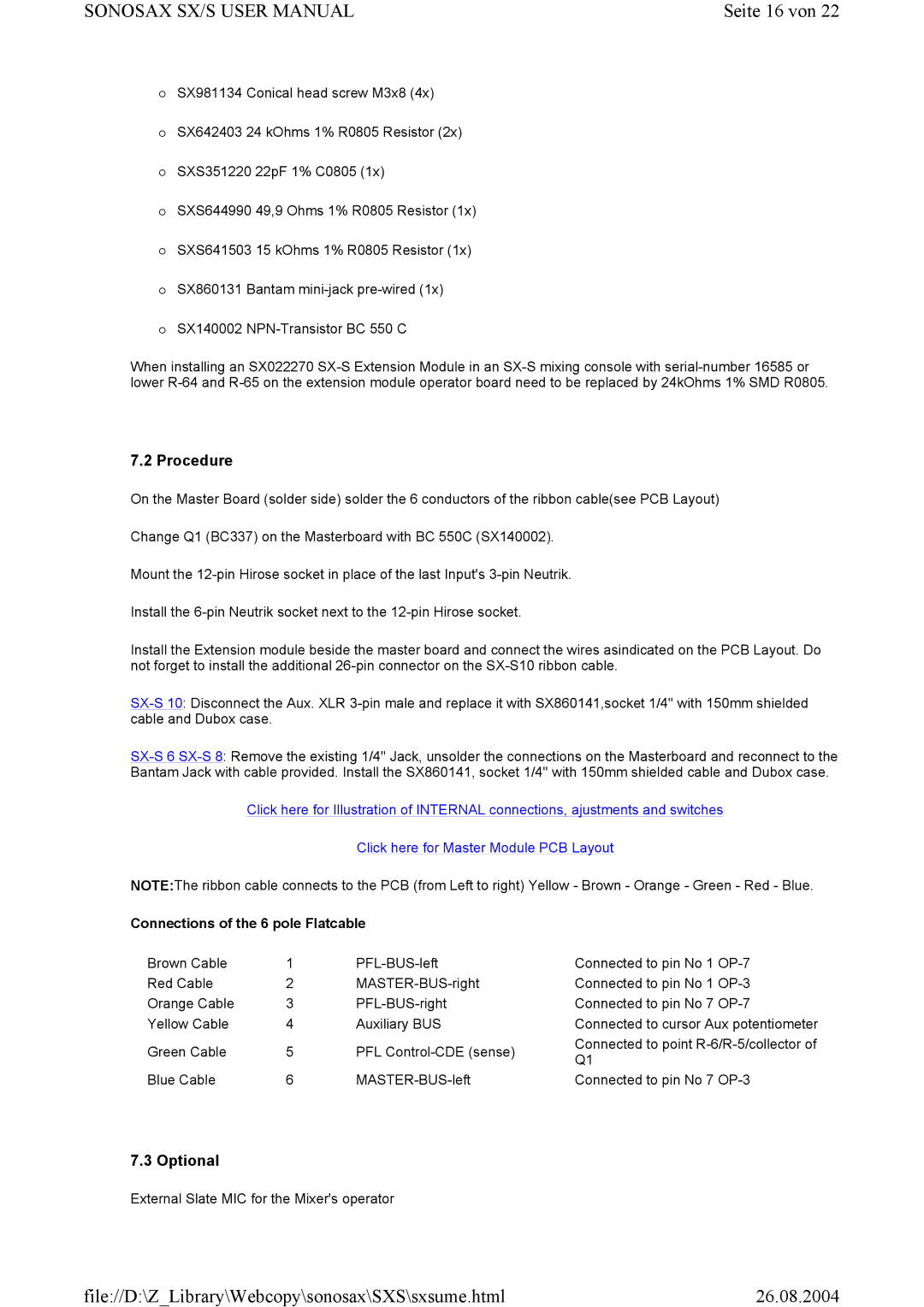 Compex Systems SX-V, SONOSAX SX-S user manual Seite 16 von, Procedure, Optional 