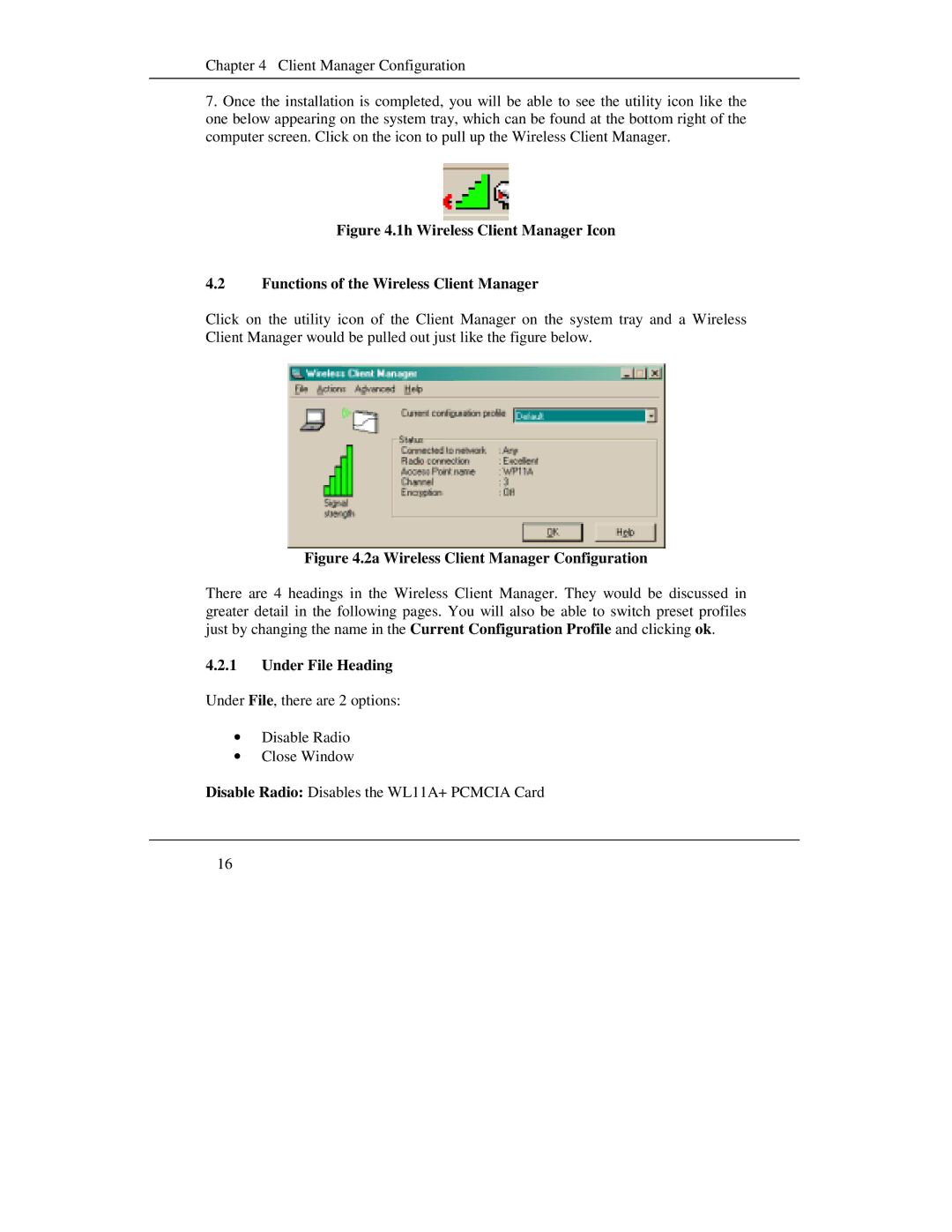 Compex Systems WL11A+ manual 2a Wireless Client Manager Configuration, Under File Heading 