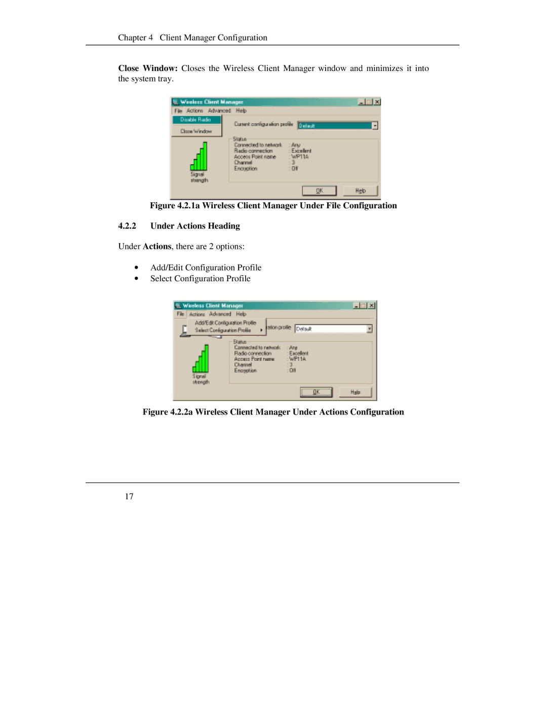 Compex Systems WL11A+ manual 2a Wireless Client Manager Under Actions Configuration 