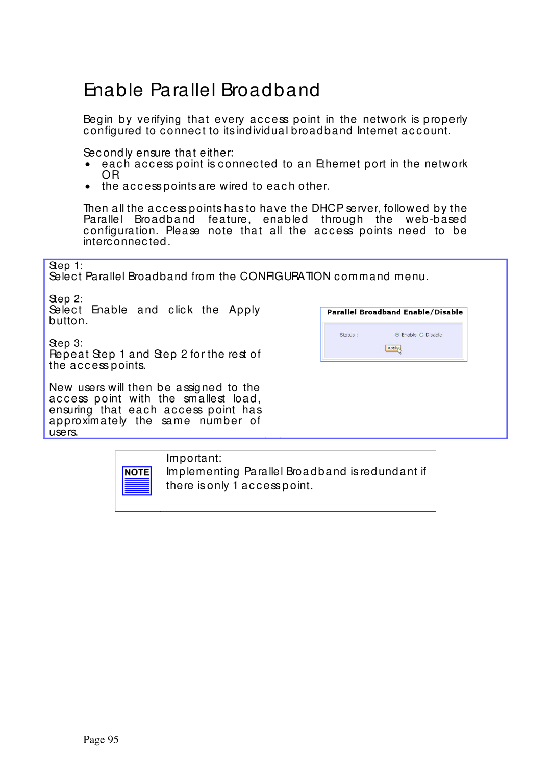 Compex Systems WPE53G manual Enable Parallel Broadband 