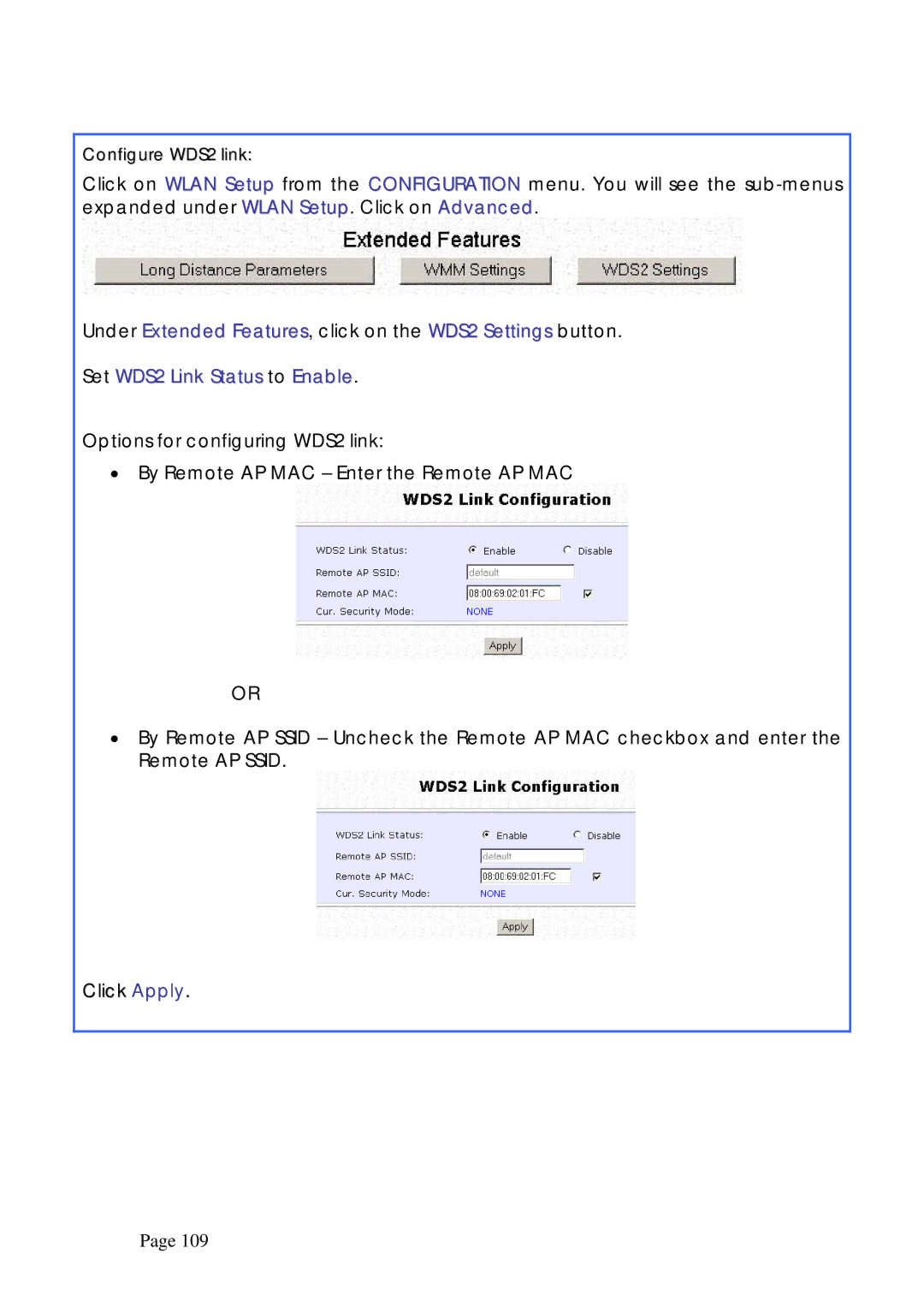 Compex Systems WPE53G manual Configure WDS2 link 