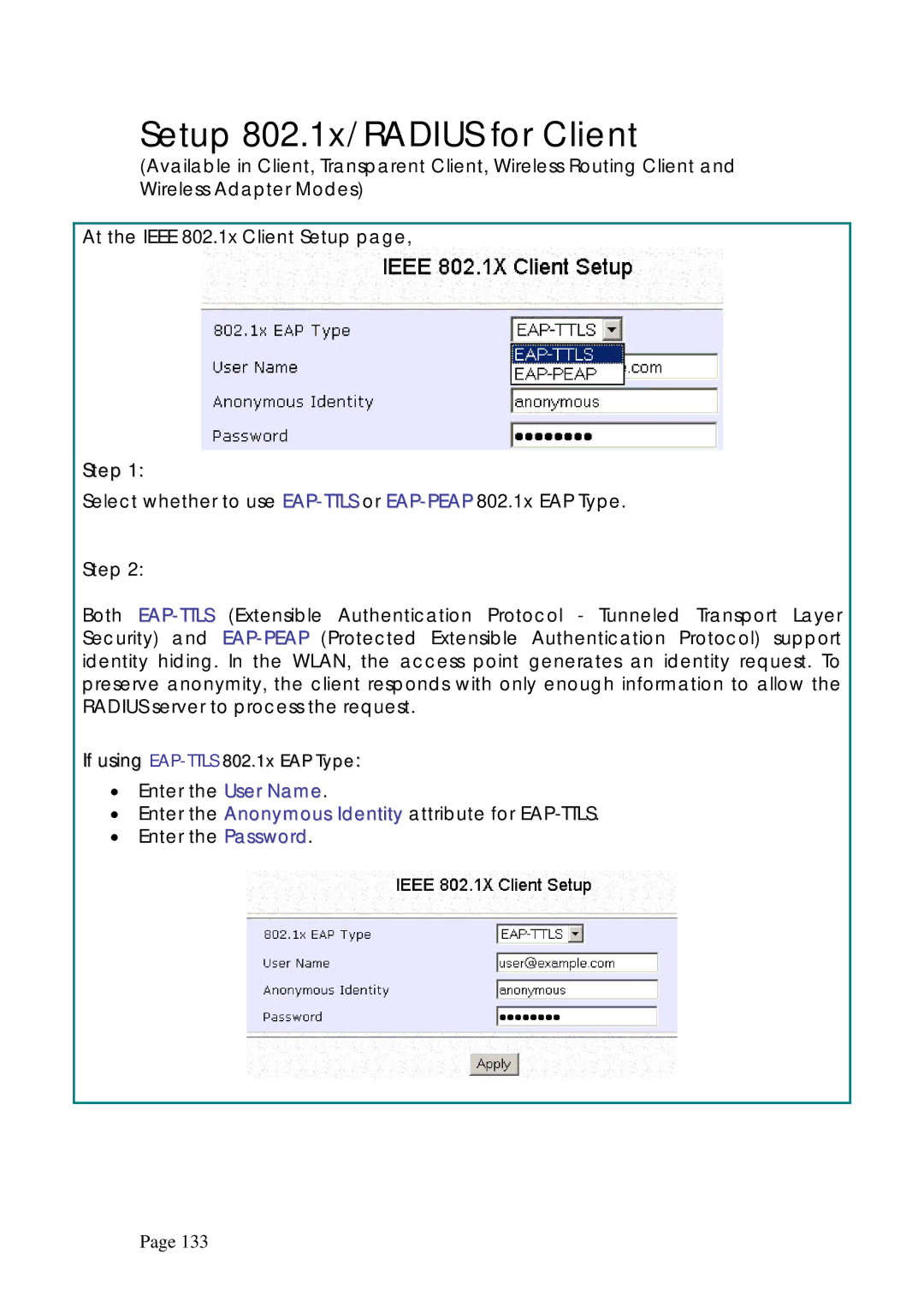 Compex Systems WPE53G manual Setup 802.1x/RADIUS for Client 