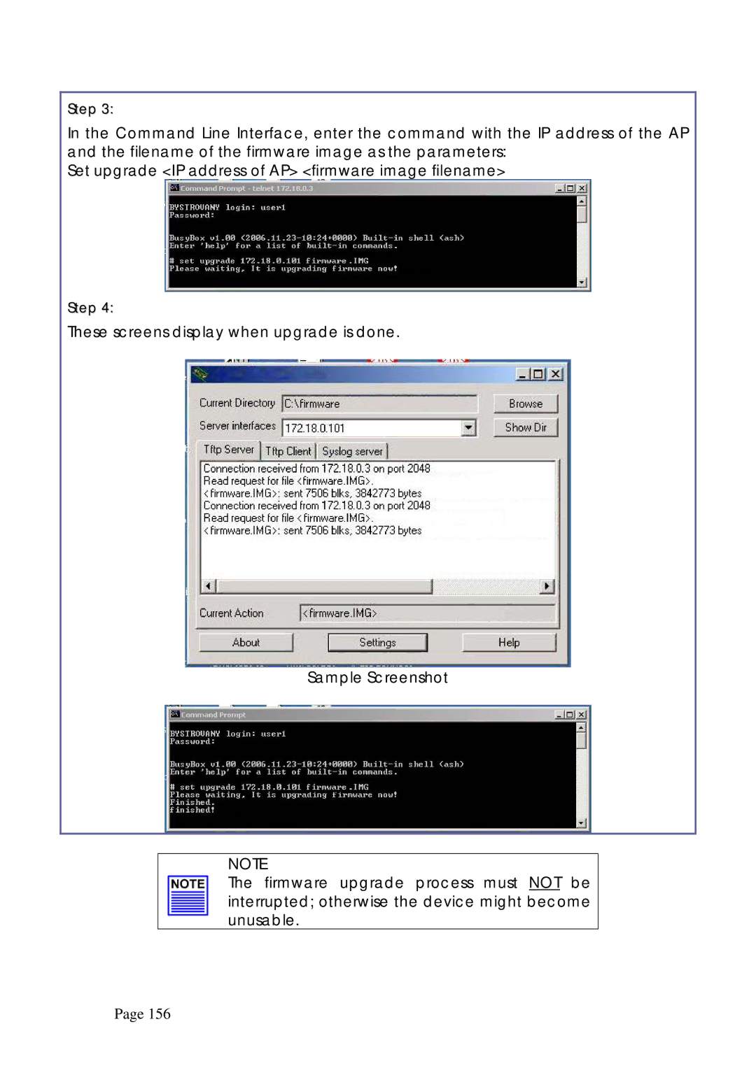 Compex Systems WPE53G manual Set upgrade IP address of AP firmware image filename 