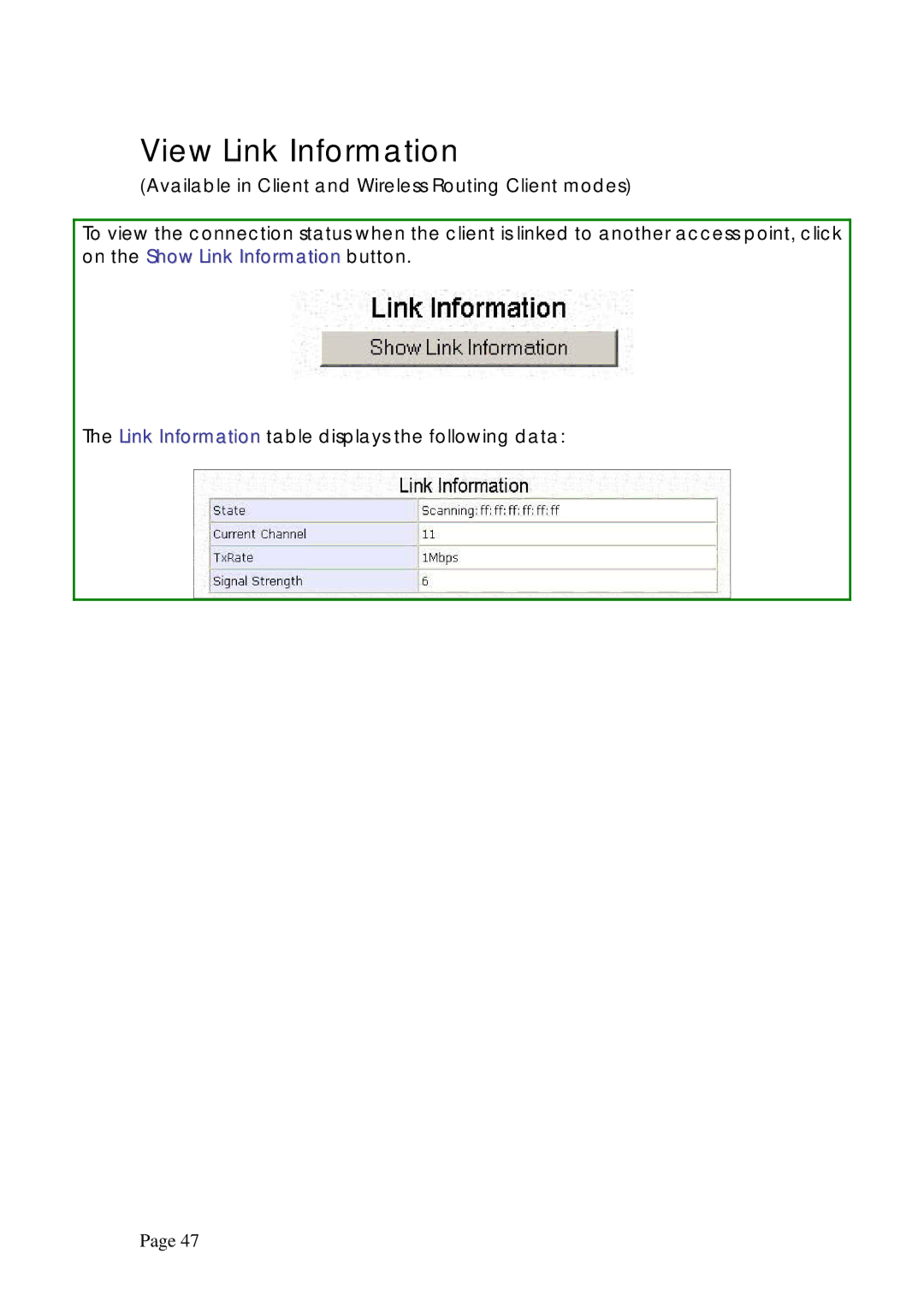 Compex Systems WPE53G manual View Link Information 