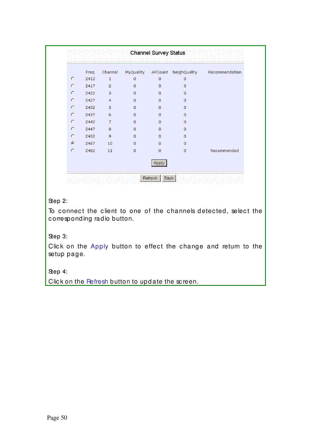 Compex Systems WPE53G manual Click on the Refresh button to update the screen 