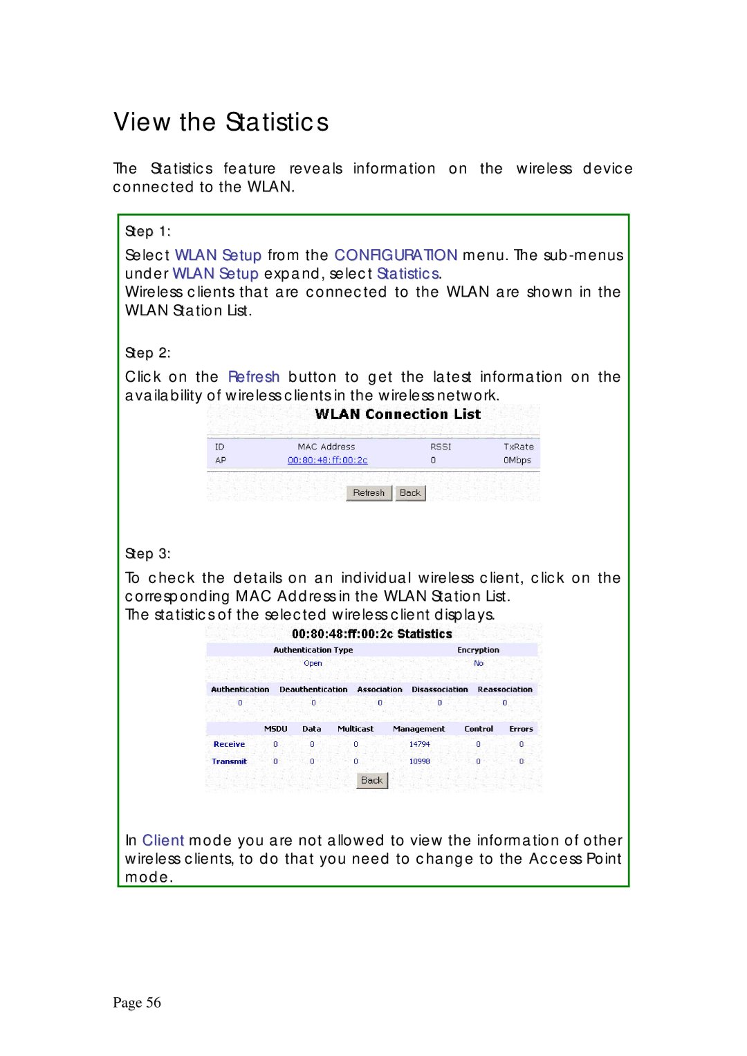 Compex Systems WPE53G manual View the Statistics 