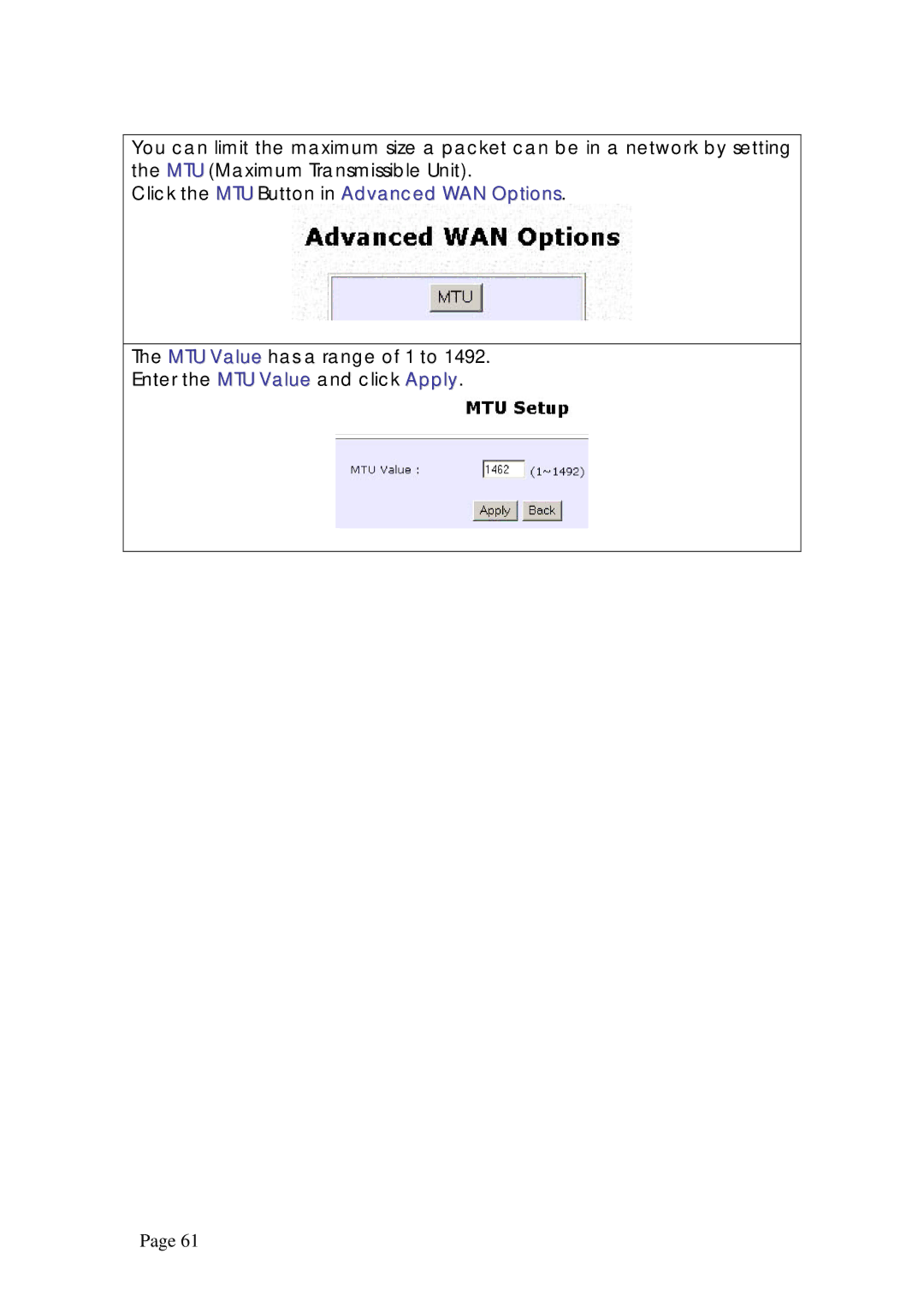 Compex Systems WPE53G manual Click the MTU Button in Advanced WAN Options 