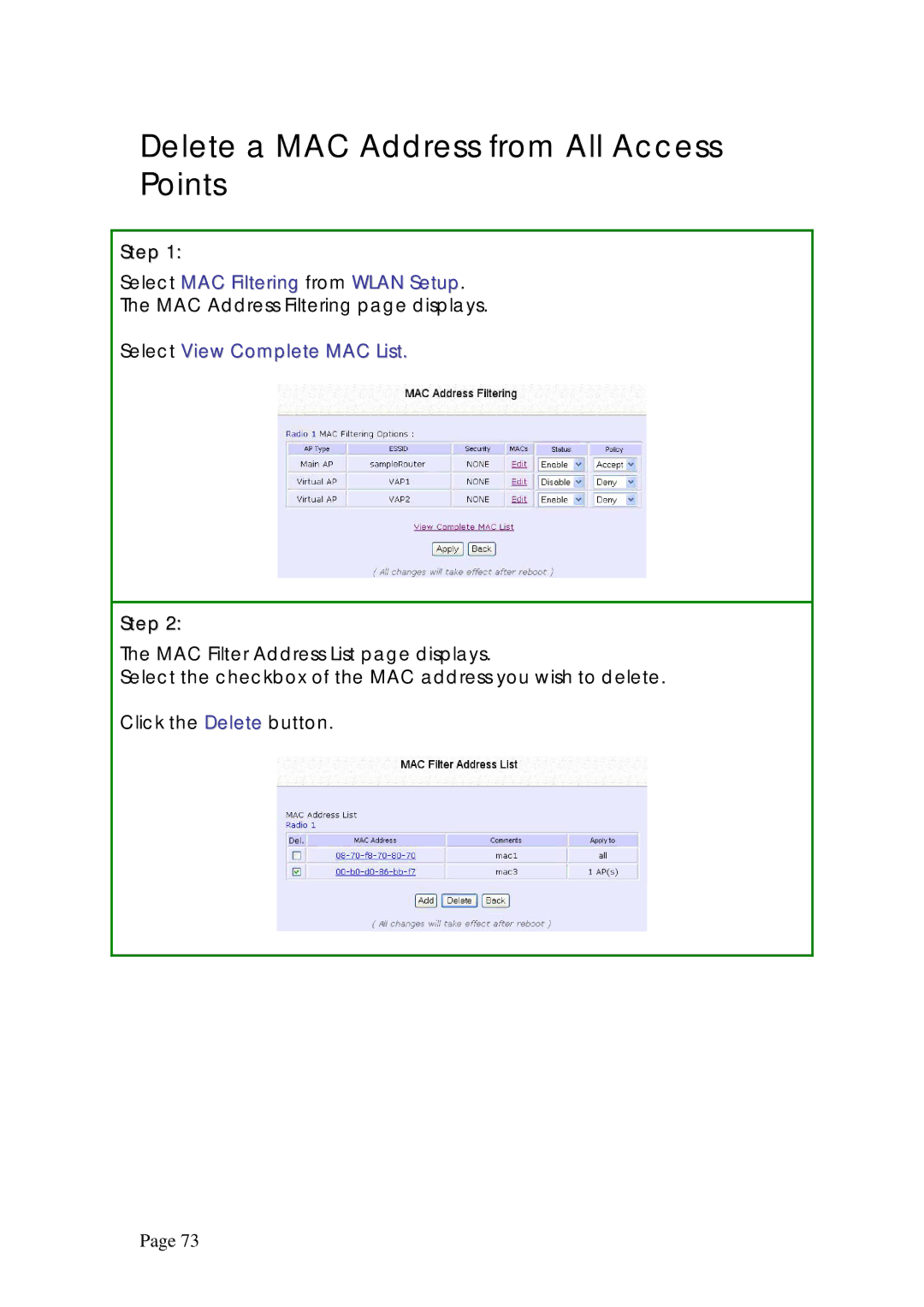 Compex Systems WPE53G manual Delete a MAC Address from All Access Points, Select View Complete MAC List 