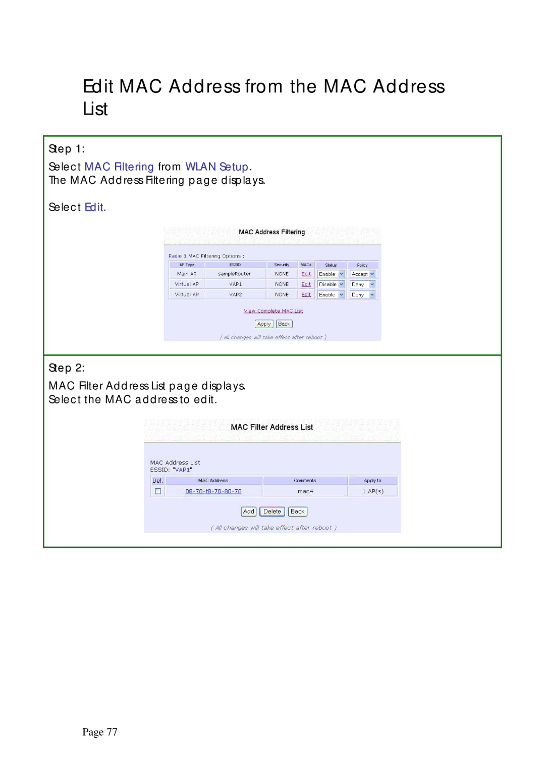 Compex Systems WPE53G manual Edit MAC Address from the MAC Address List 