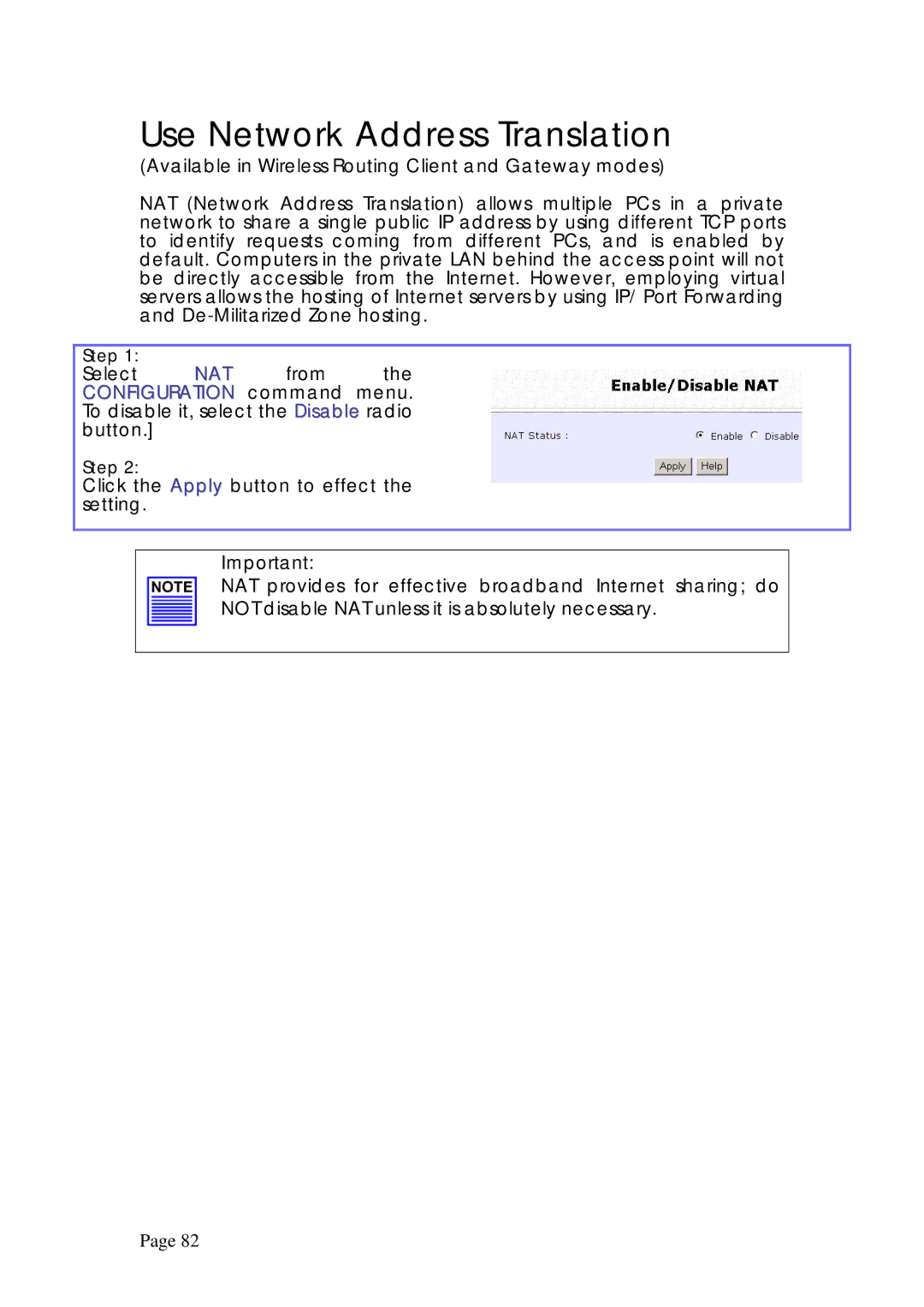 Compex Systems WPE53G manual Use Network Address Translation 