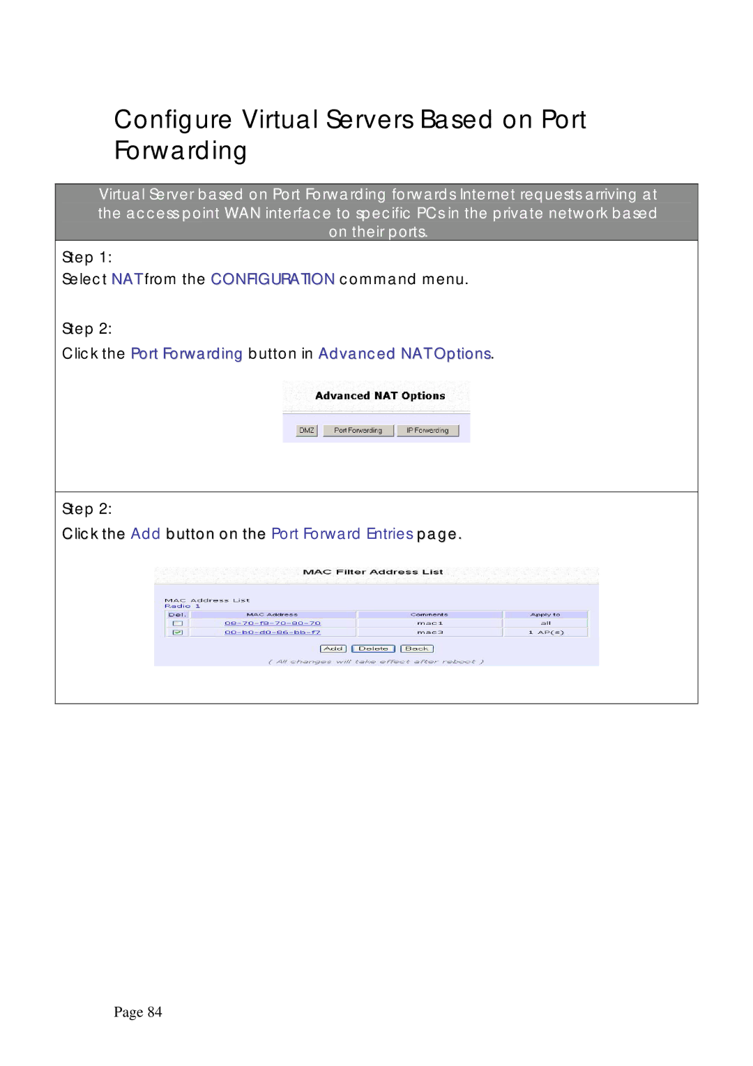 Compex Systems WPE53G manual Configure Virtual Servers Based on Port Forwarding 