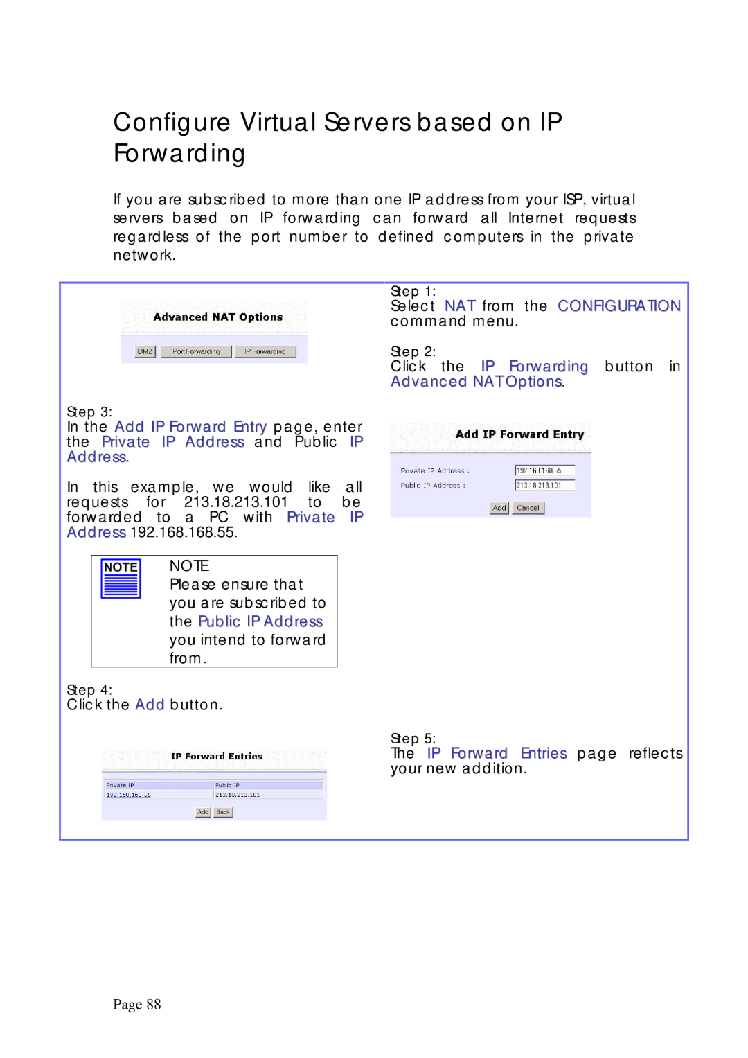 Compex Systems WPE53G manual Configure Virtual Servers based on IP Forwarding, Advanced NAT Options 