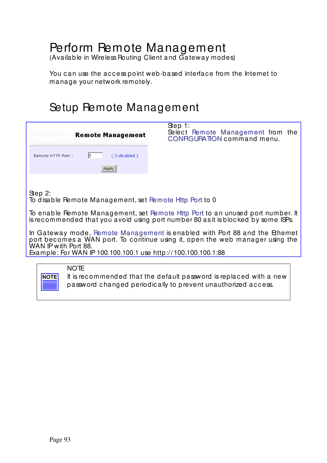 Compex Systems WPE53G manual Perform Remote Management, Setup Remote Management 