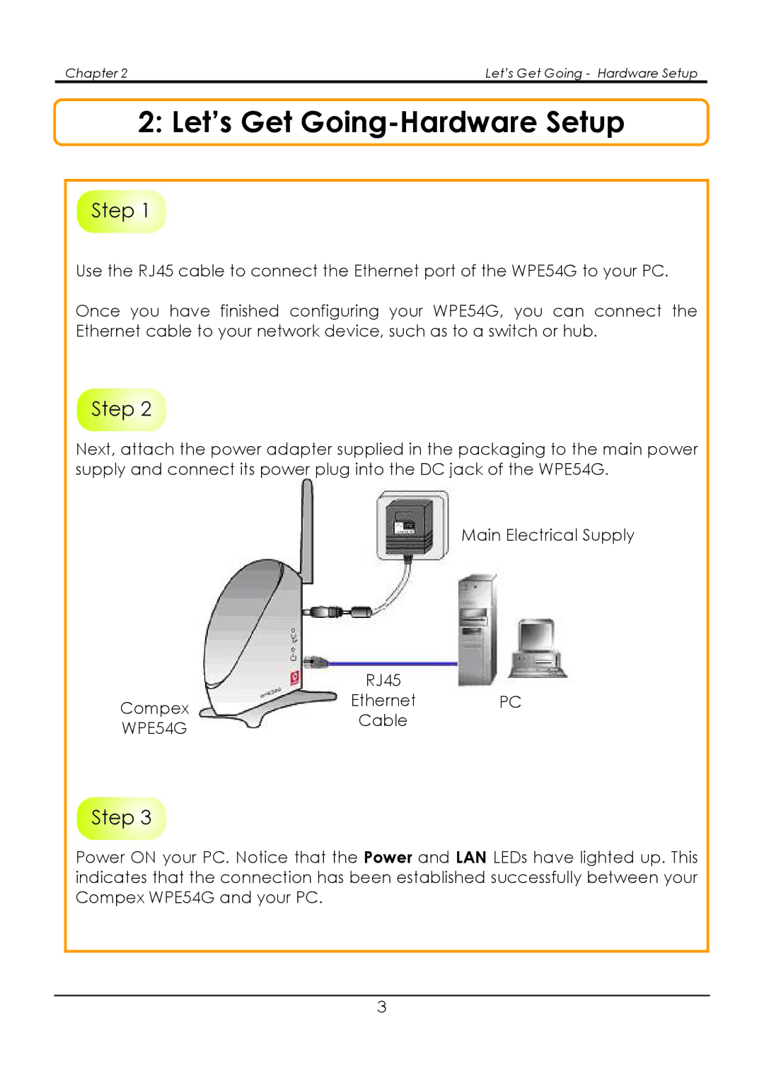 Compex Systems WPE54G manual Let’s Get Going-Hardware Setup 