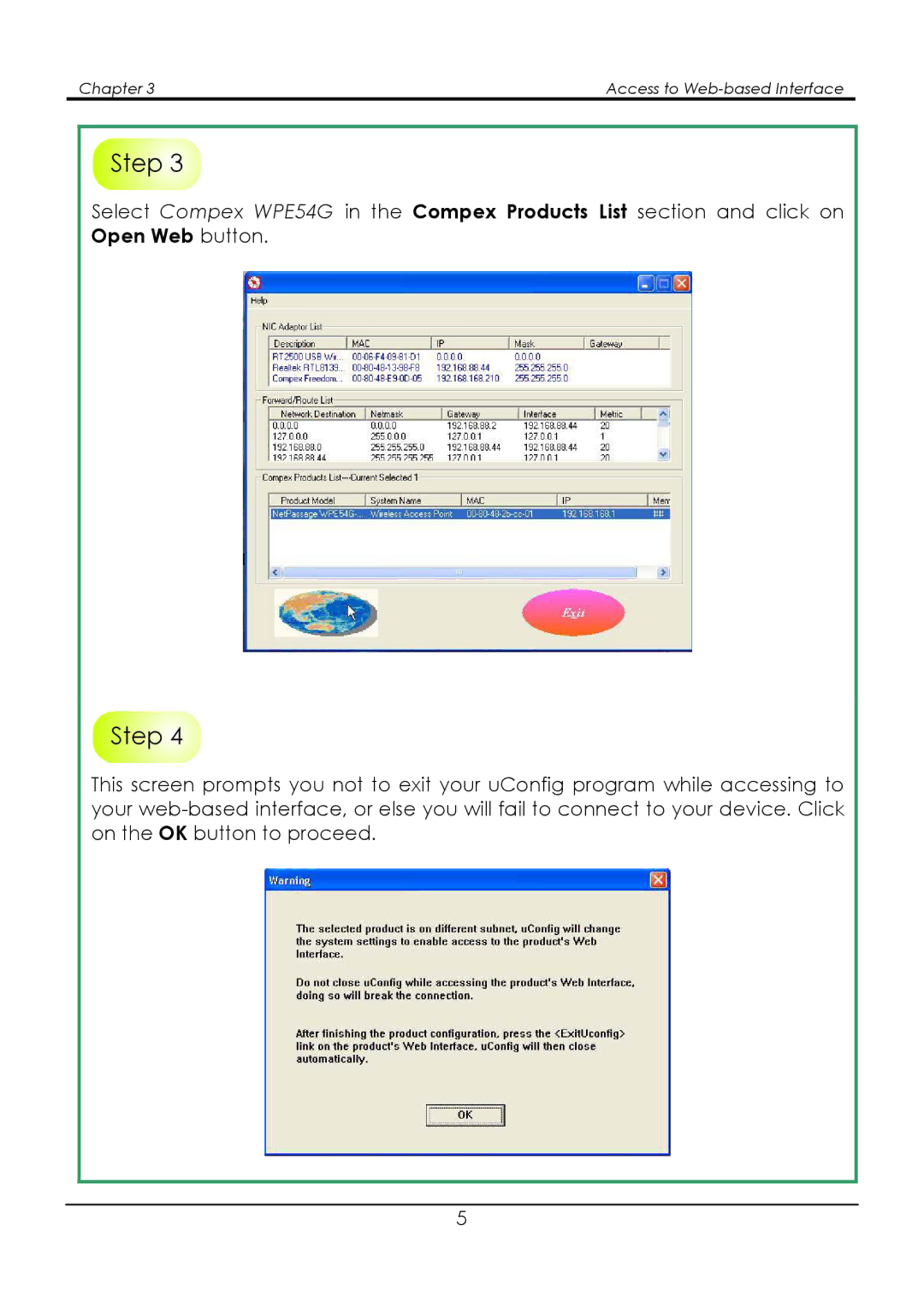 Compex Systems WPE54G manual Chapter Access to Web-based Interface 