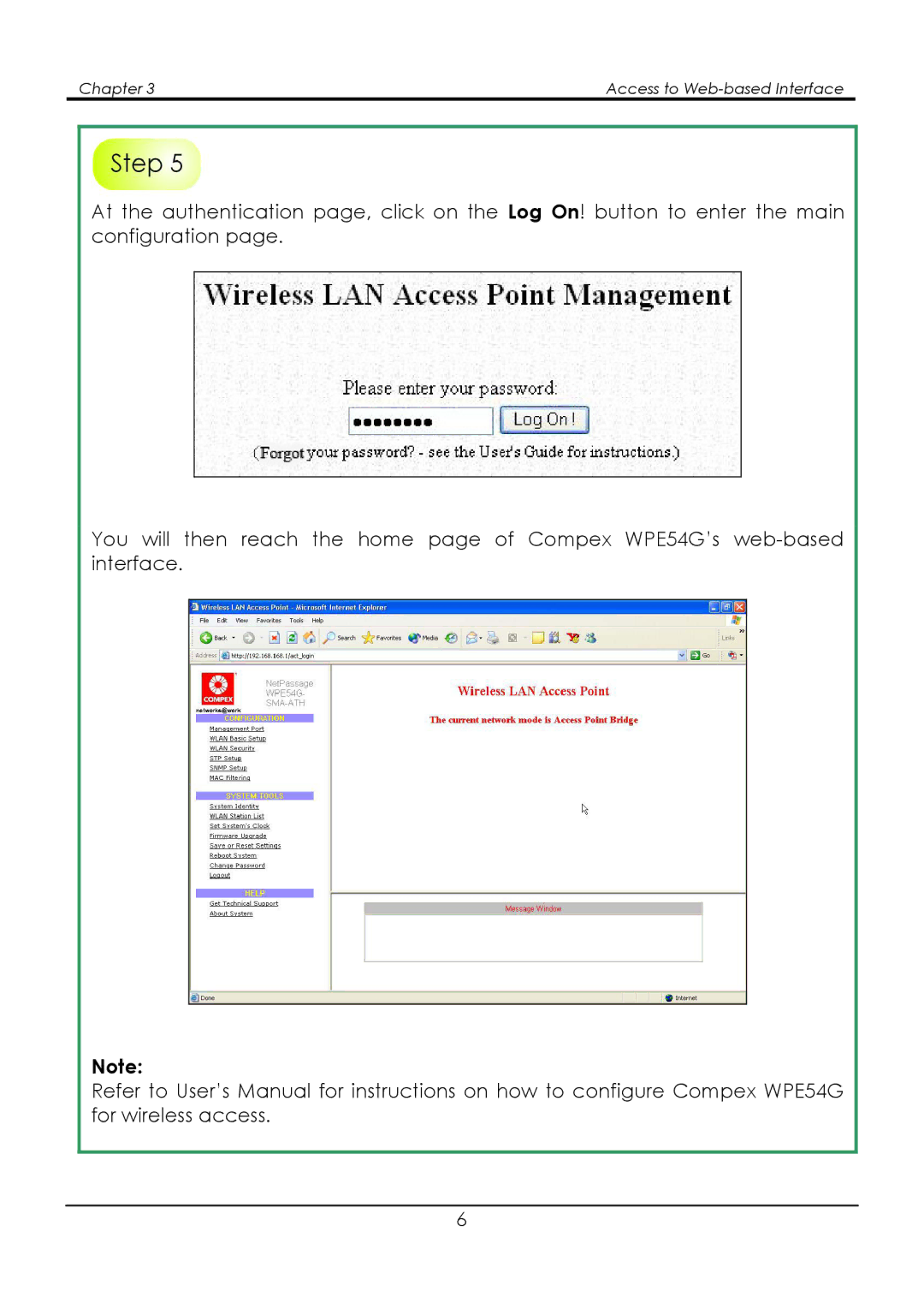 Compex Systems WPE54G manual Chapter Access to Web-based Interface 