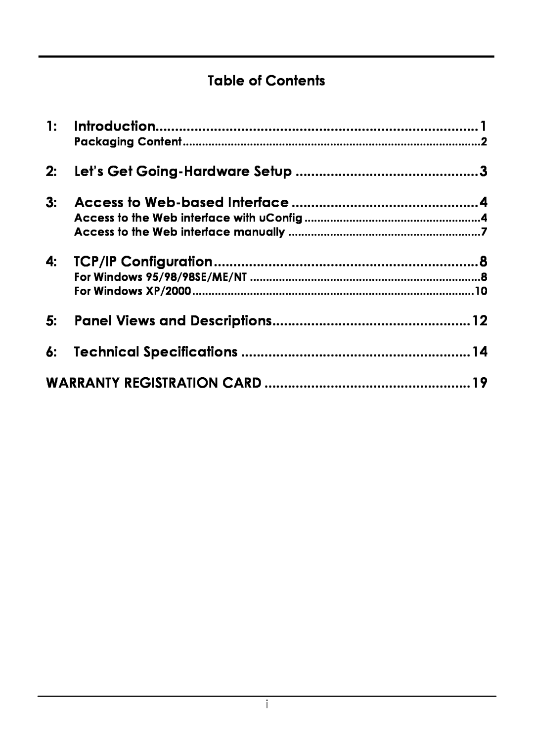 Compex Systems WPE54G manual Table of Contents 