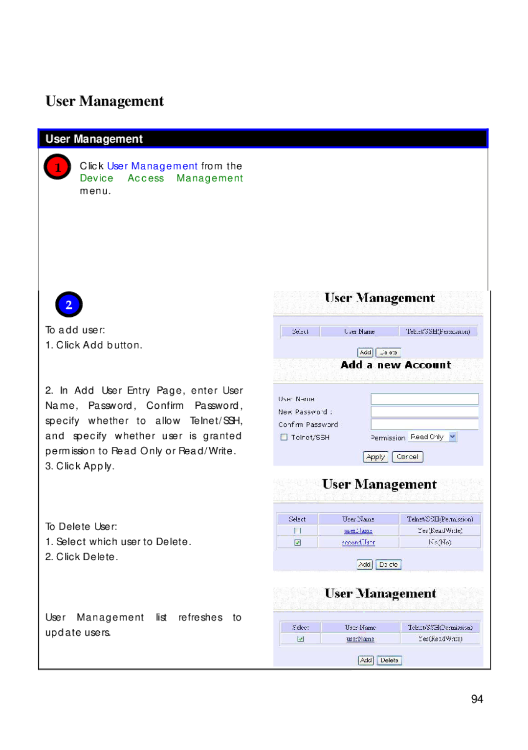 Compex Technologies 18A manual Click User Management from 