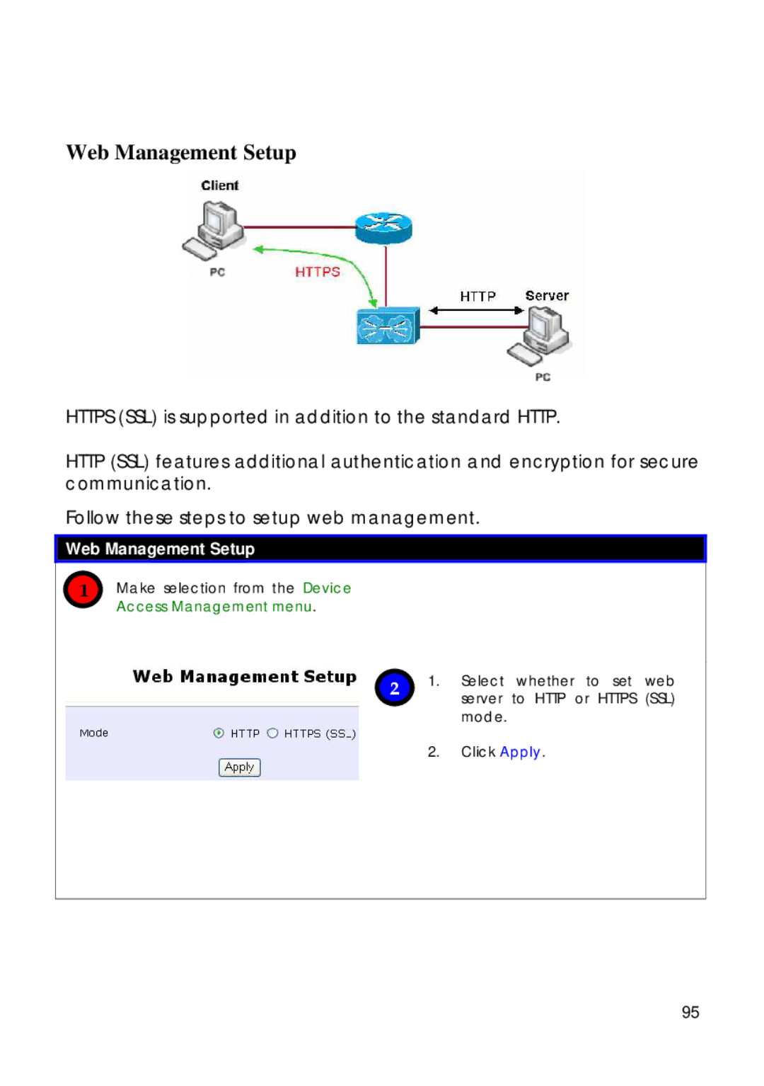 Compex Technologies 18A manual Web Management Setup, Make selection from the Device Access Management menu 