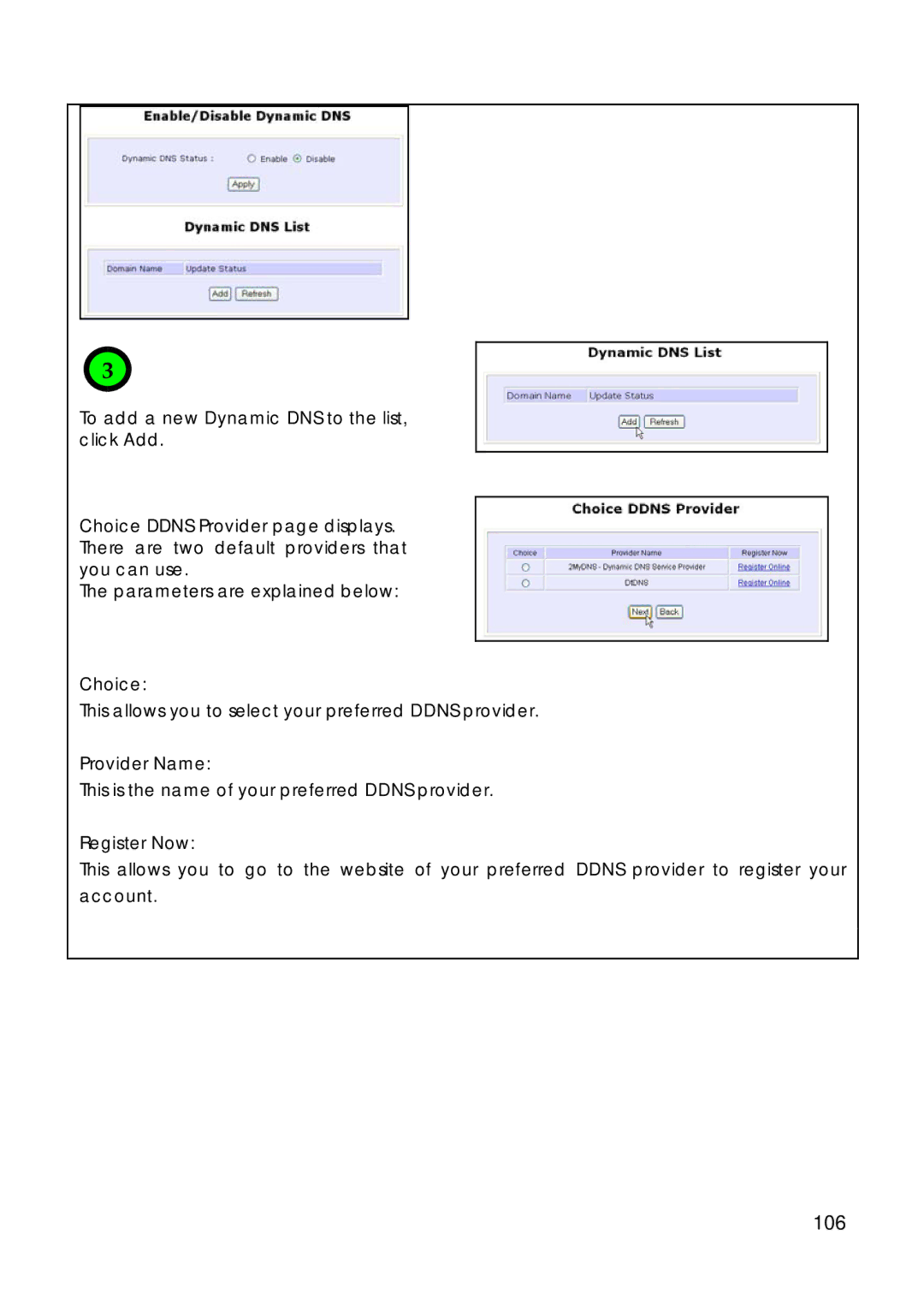 Compex Technologies 18A manual 106, Choice, Provider Name, Register Now 