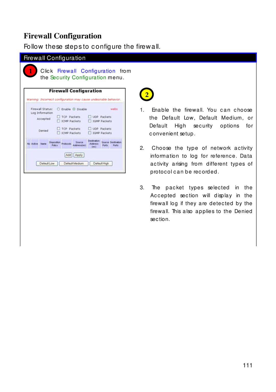 Compex Technologies 18A manual Firewall Configuration, 111 