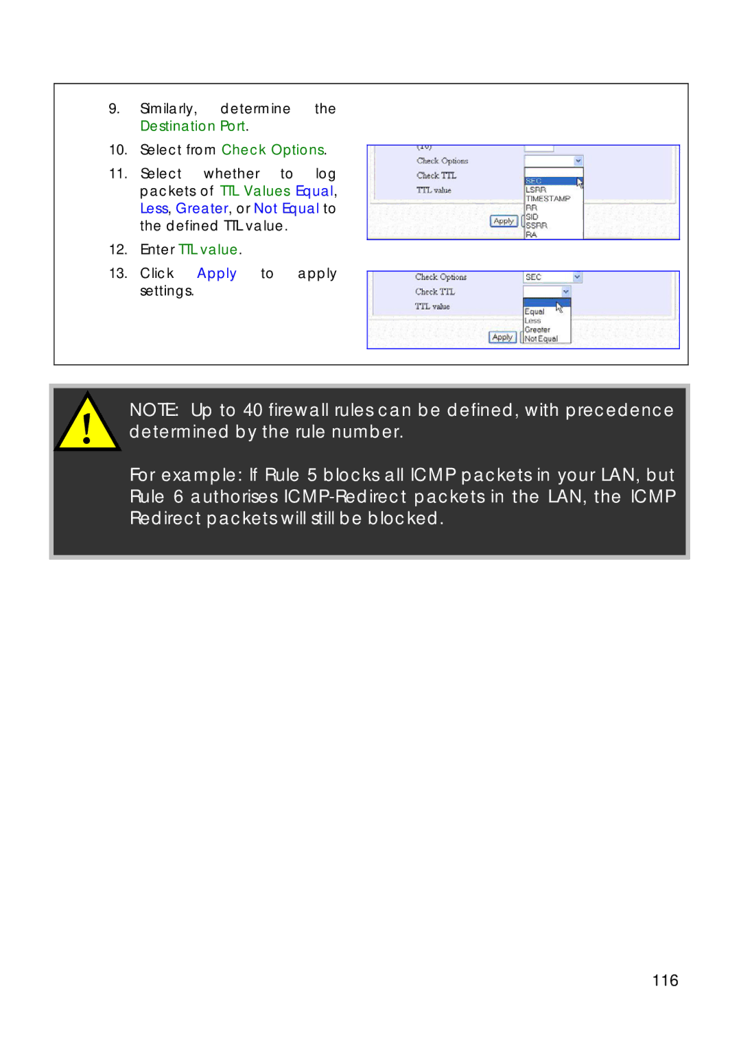 Compex Technologies 18A manual 116, Similarly, determine the Destination Port, Enter TTL value 