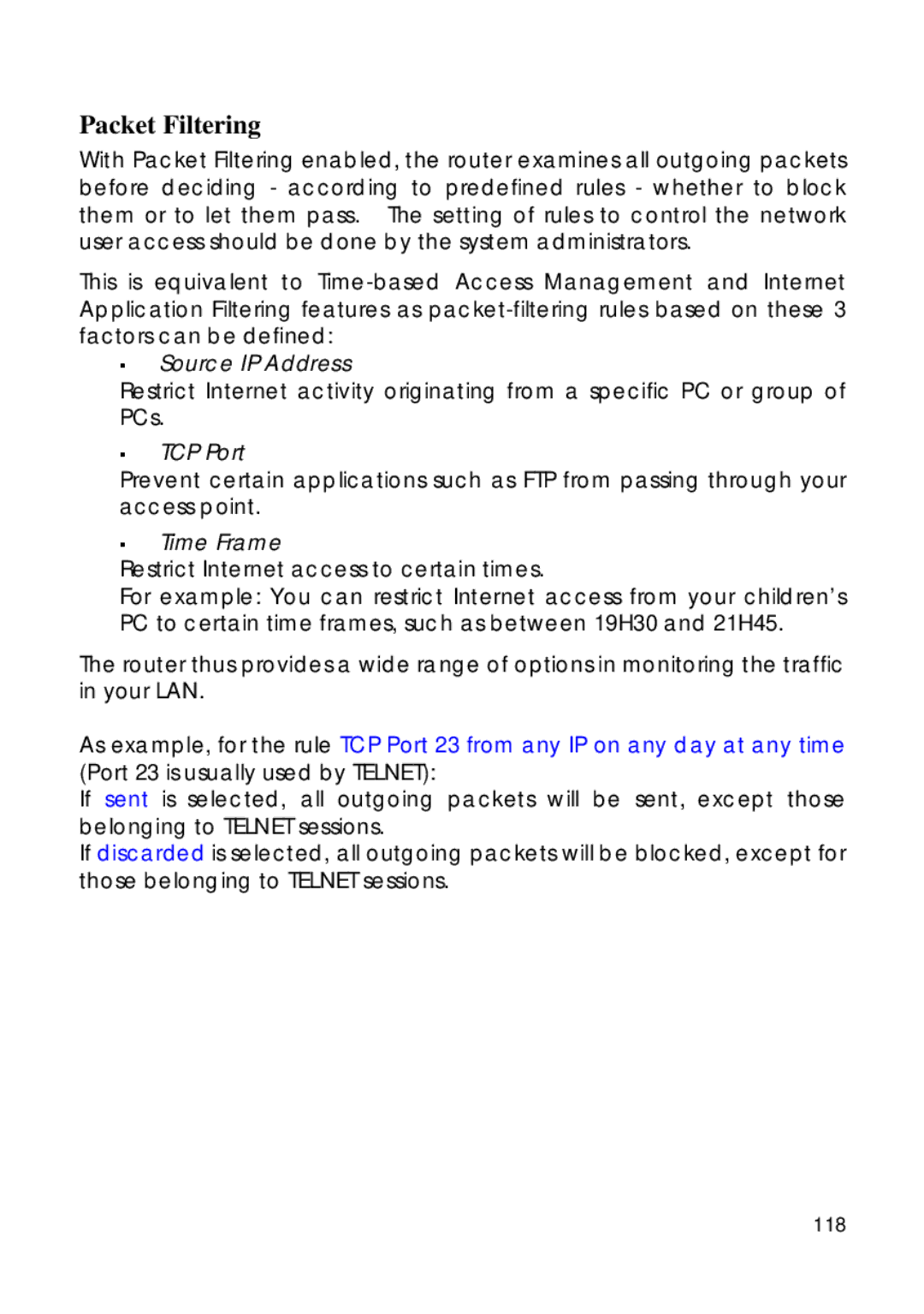 Compex Technologies 18A manual Packet Filtering, 118 