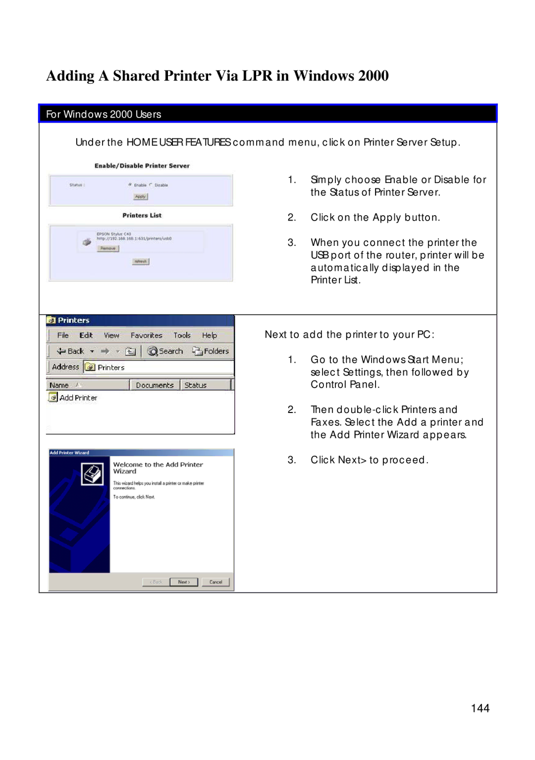 Compex Technologies 18A manual Adding a Shared Printer Via LPR in Windows, 144 