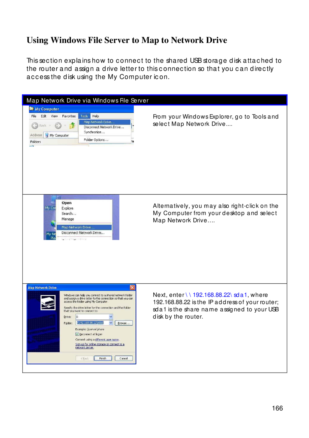 Compex Technologies 18A manual Using Windows File Server to Map to Network Drive, 166, Map Network Drive… 