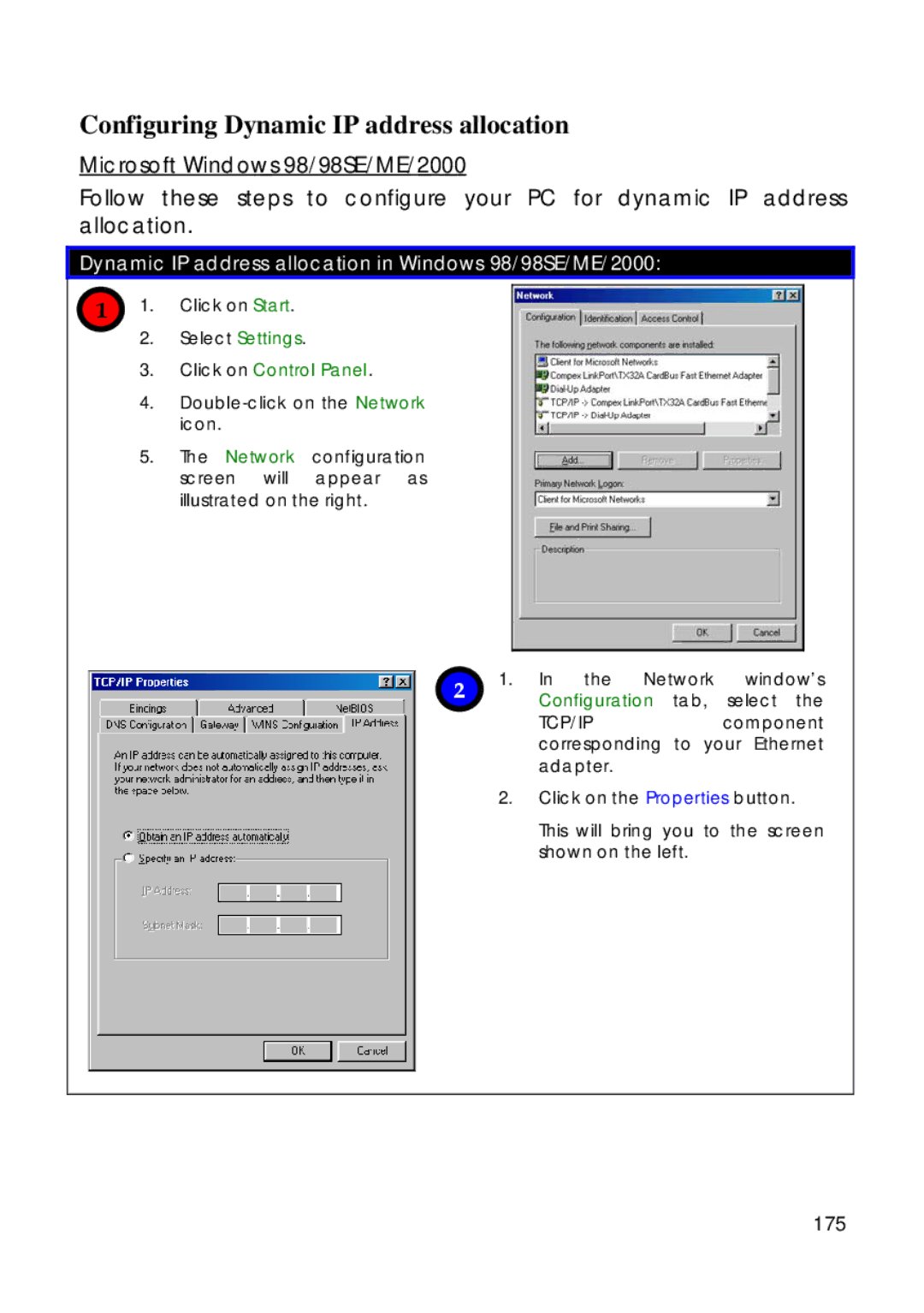 Compex Technologies 18A manual Configuring Dynamic IP address allocation, 175 