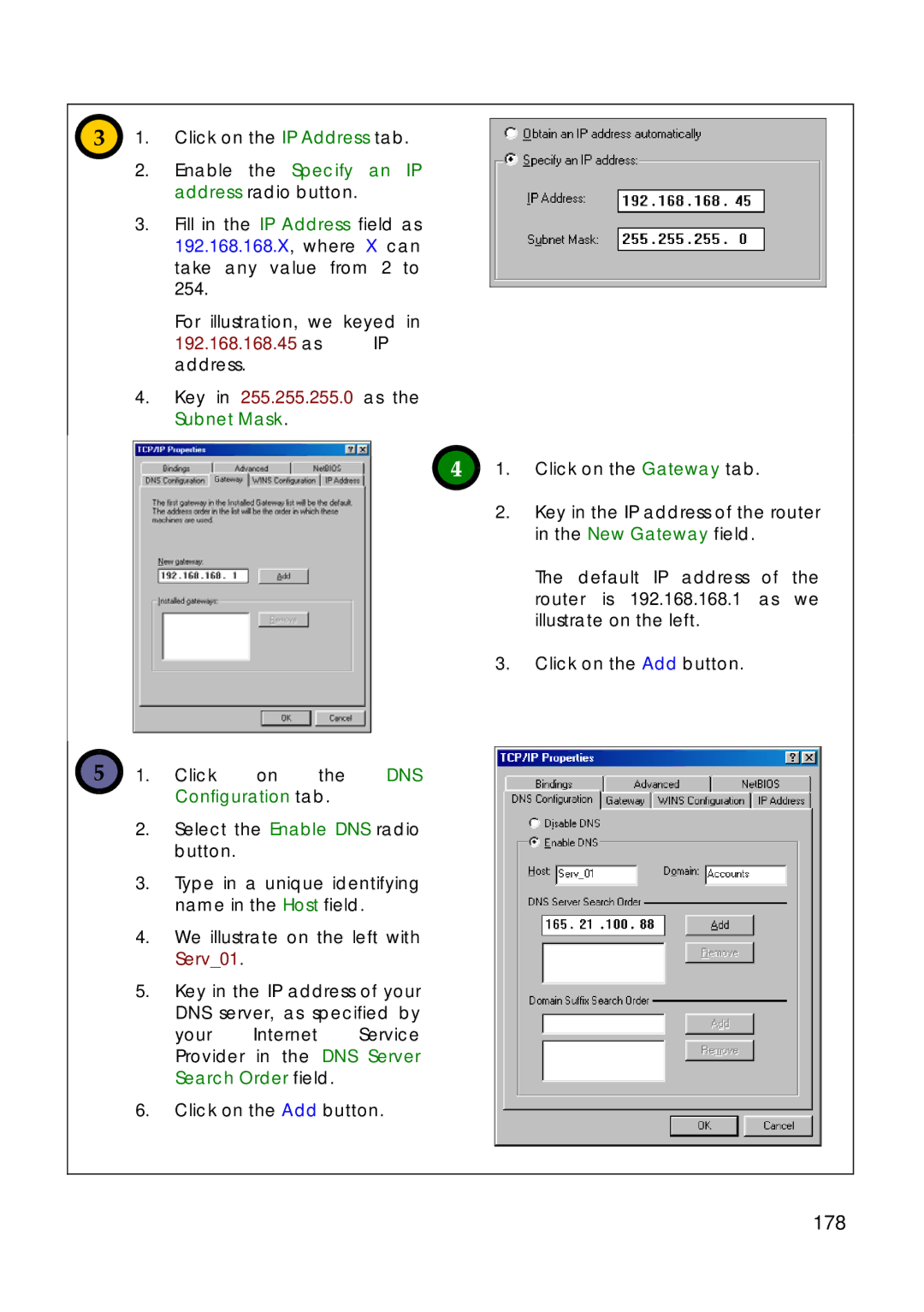 Compex Technologies 18A manual 178, Enable the Specify an IP address radio button 