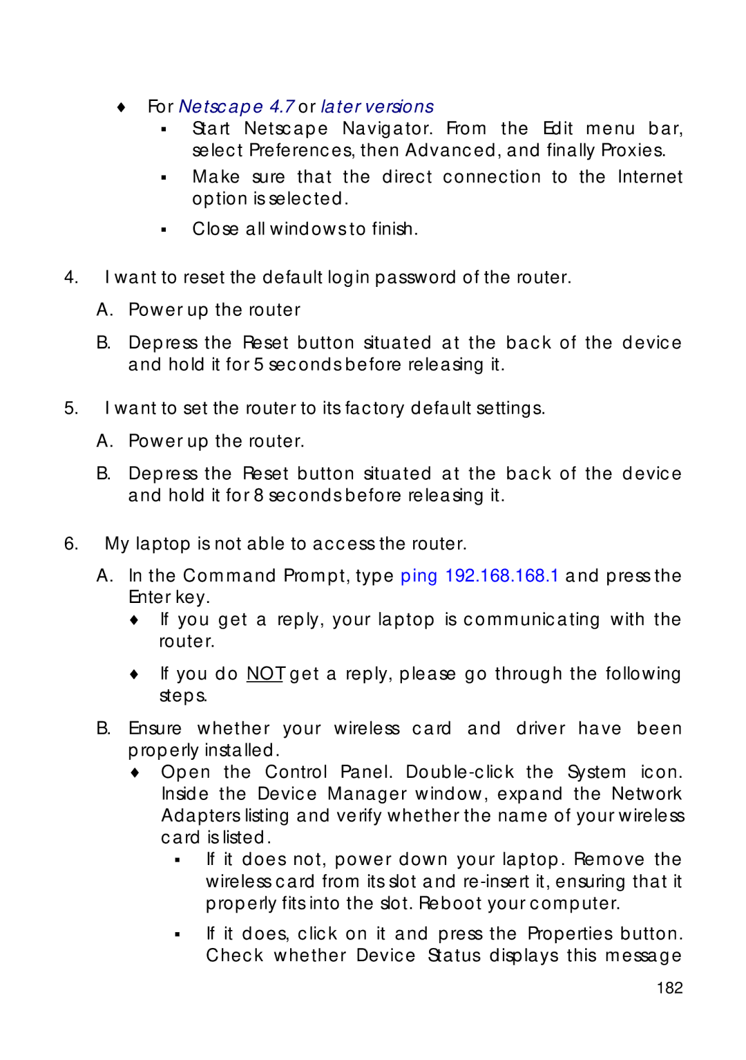 Compex Technologies 18A manual For Netscape 4.7 or later versions, 182 