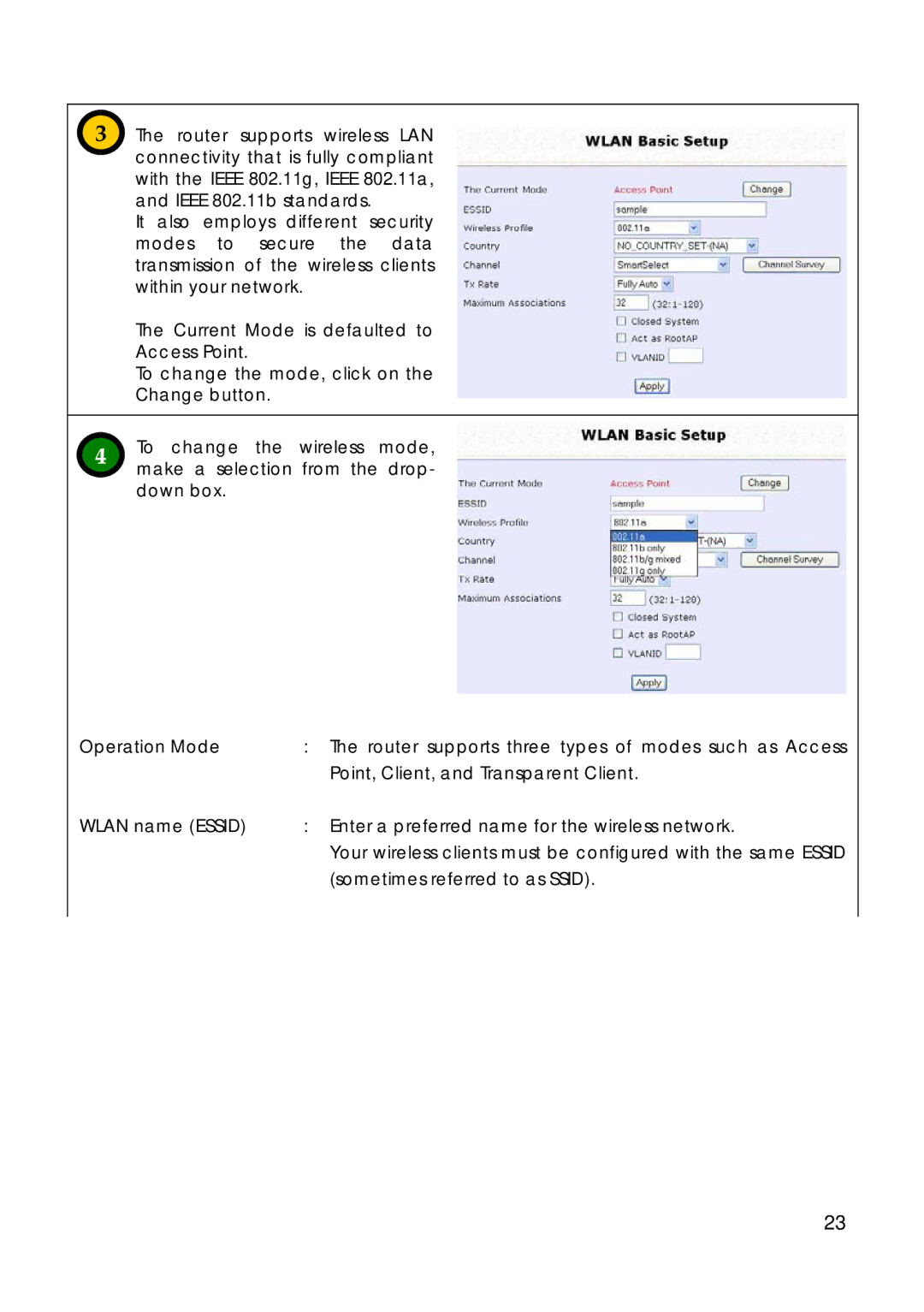 Compex Technologies 18A manual Operation Mode, Wlan name Essid 