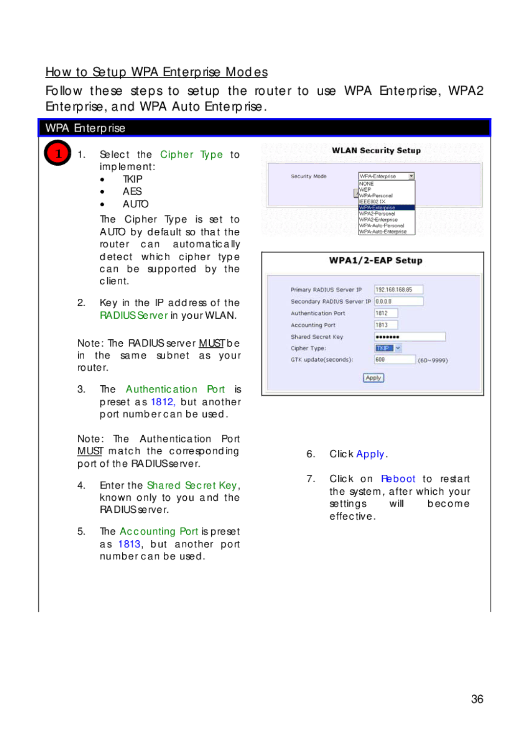 Compex Technologies 18A manual WPA Enterprise, Tkip AES Auto 