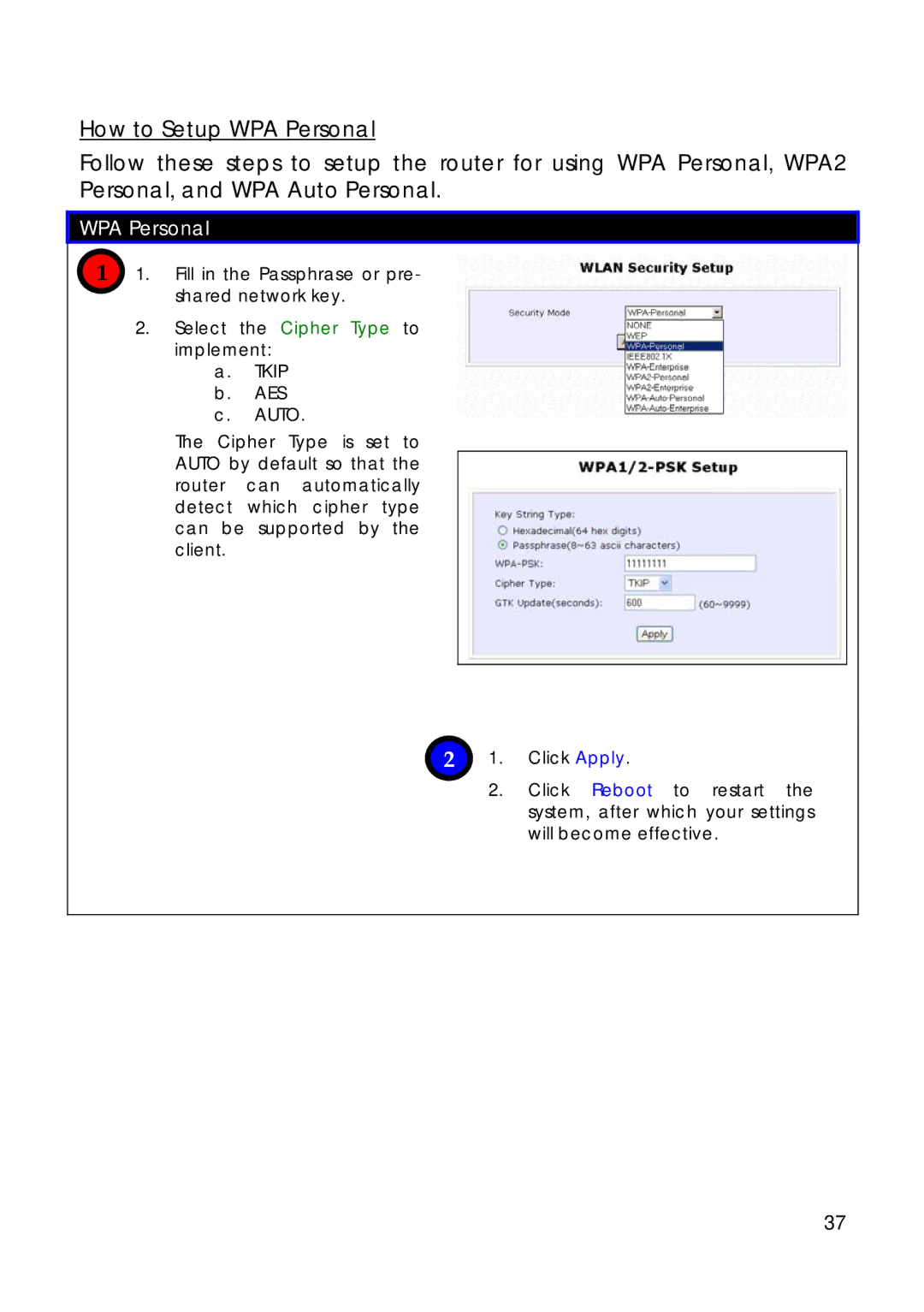 Compex Technologies 18A manual WPA Personal, Tkip AES Auto 