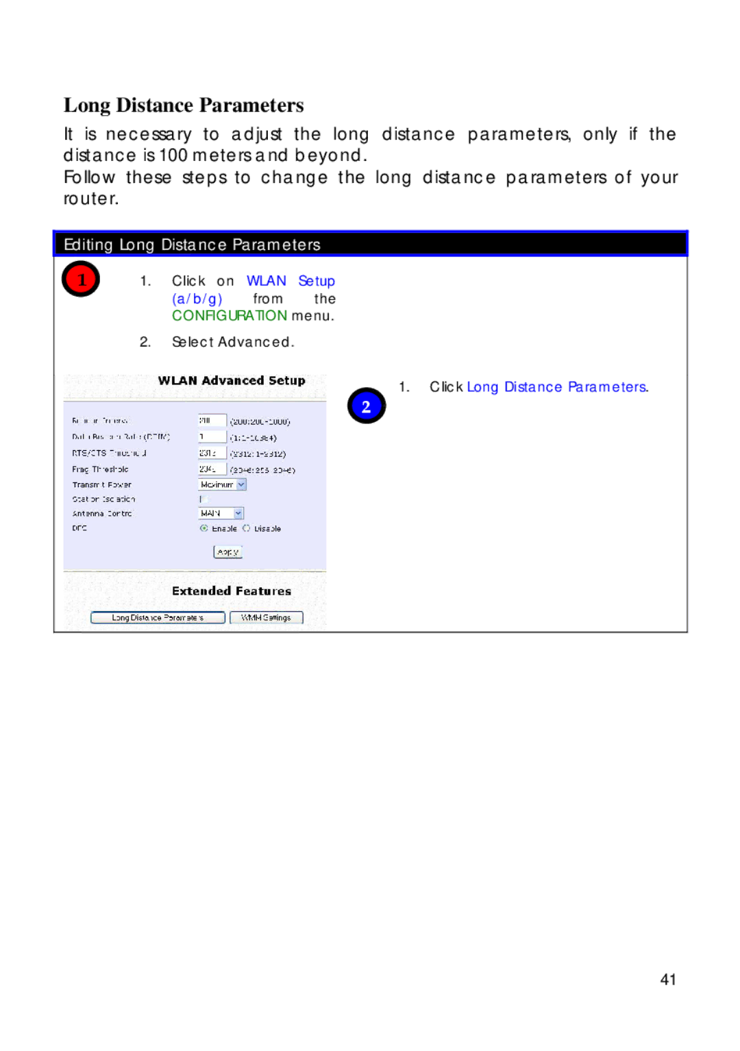 Compex Technologies 18A manual Editing Long Distance Parameters, Click Long Distance Parameters 