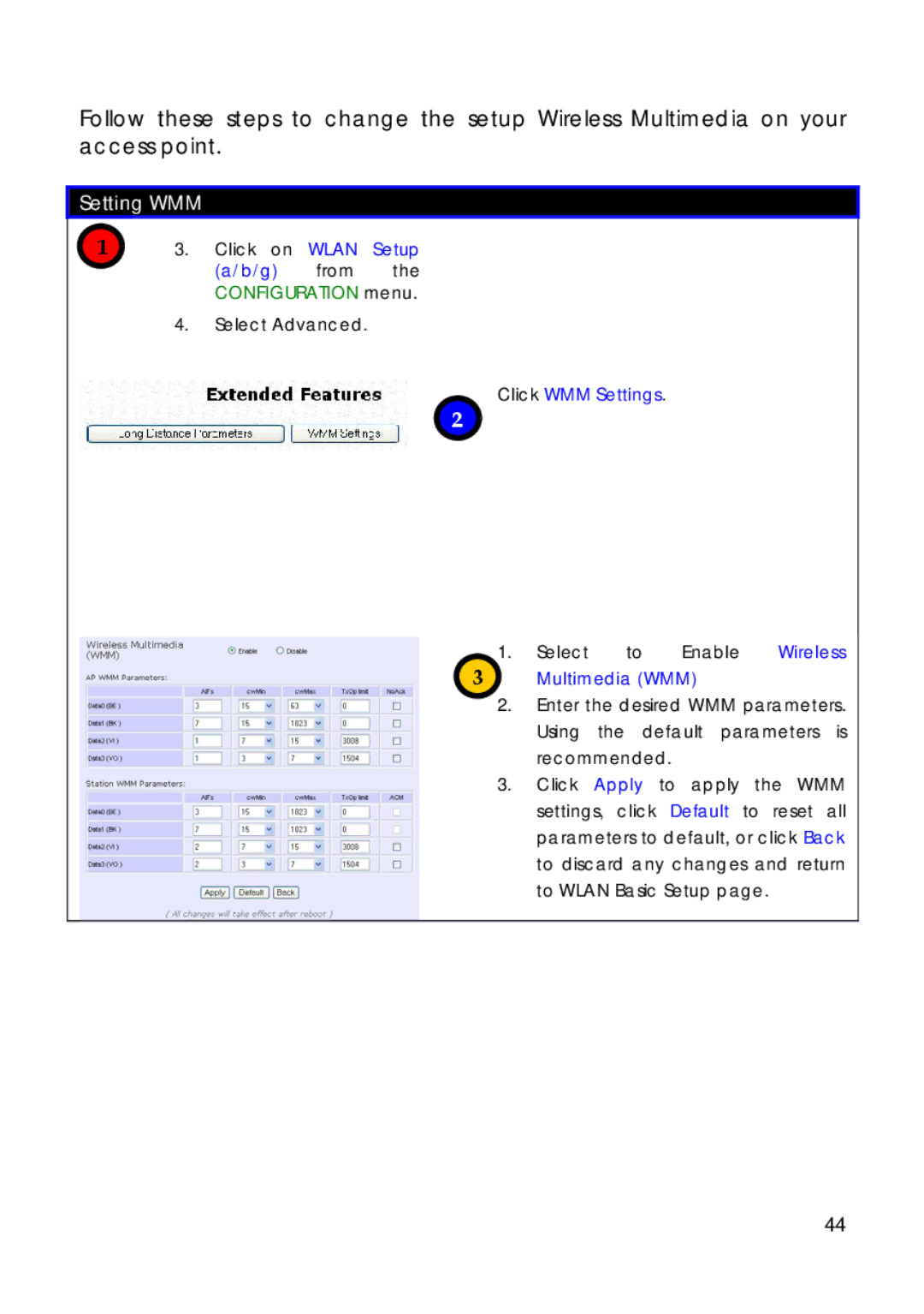 Compex Technologies 18A manual Setting WMM, Click WMM Settings, Multimedia WMM 