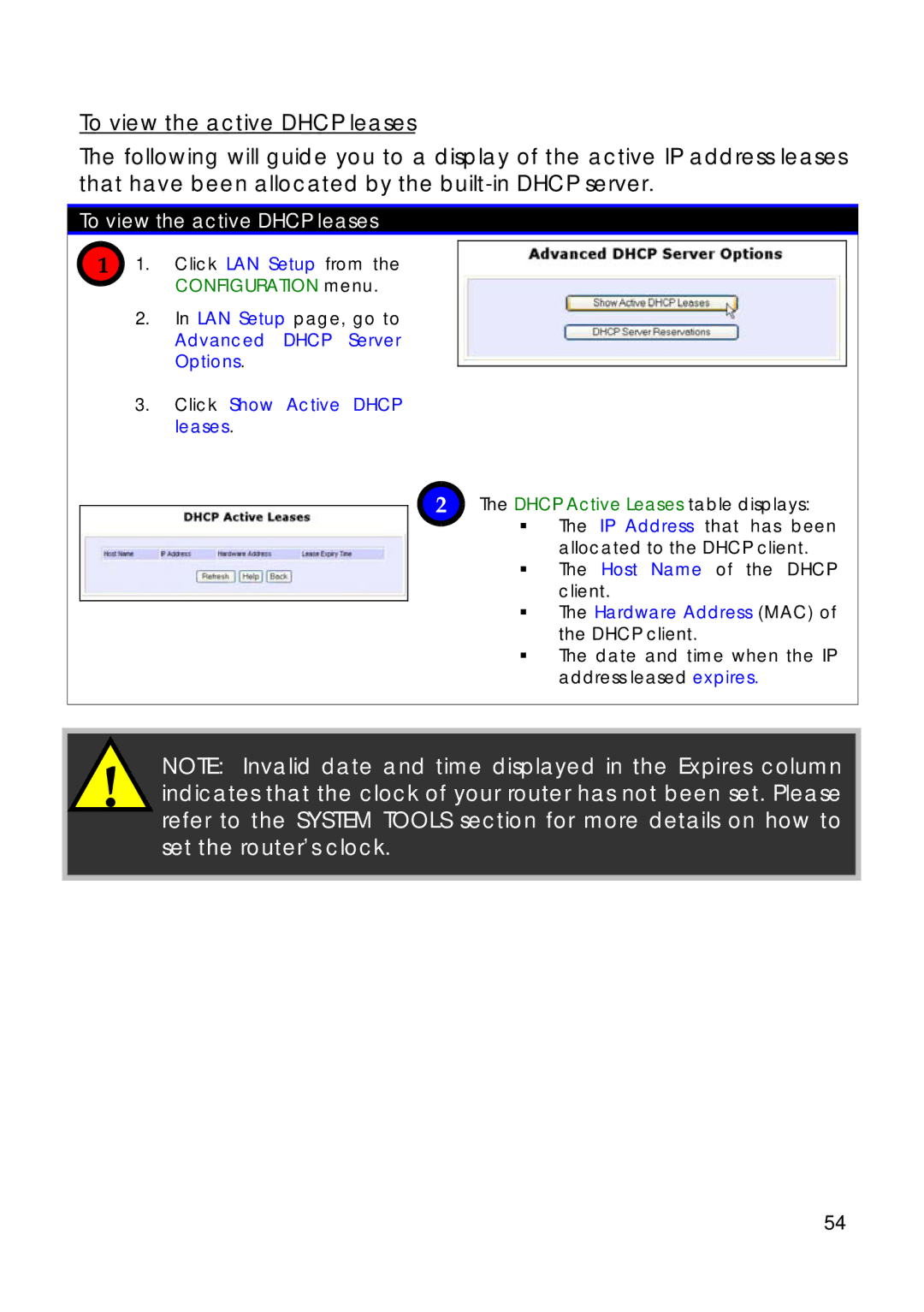 Compex Technologies 18A manual To view the active Dhcp leases, Advanced Dhcp Server Options Click Show Active Dhcp leases 