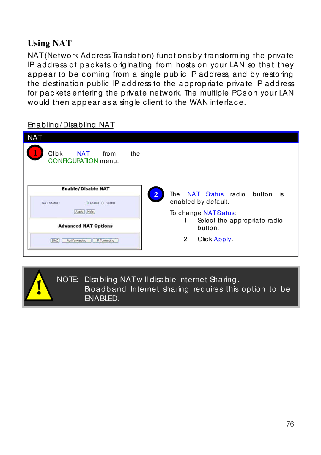 Compex Technologies 18A manual Using NAT, Click NAT from the Configuration menu 