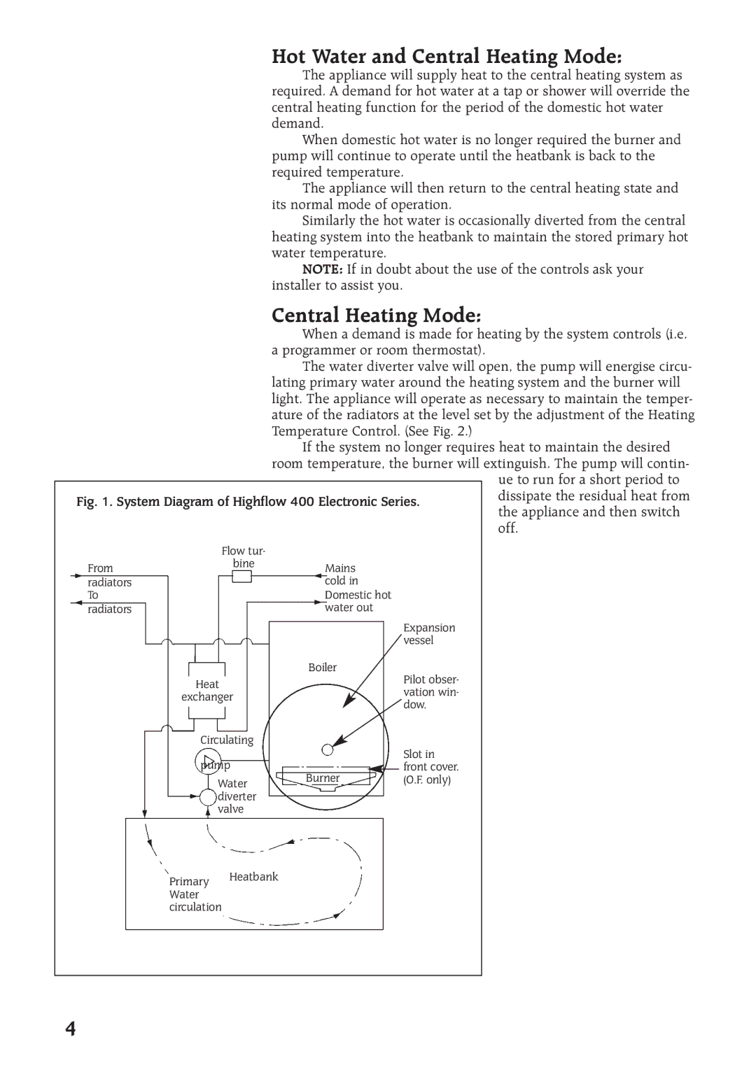 Compex Technologies 400 manual Hot Water and Central Heating Mode 