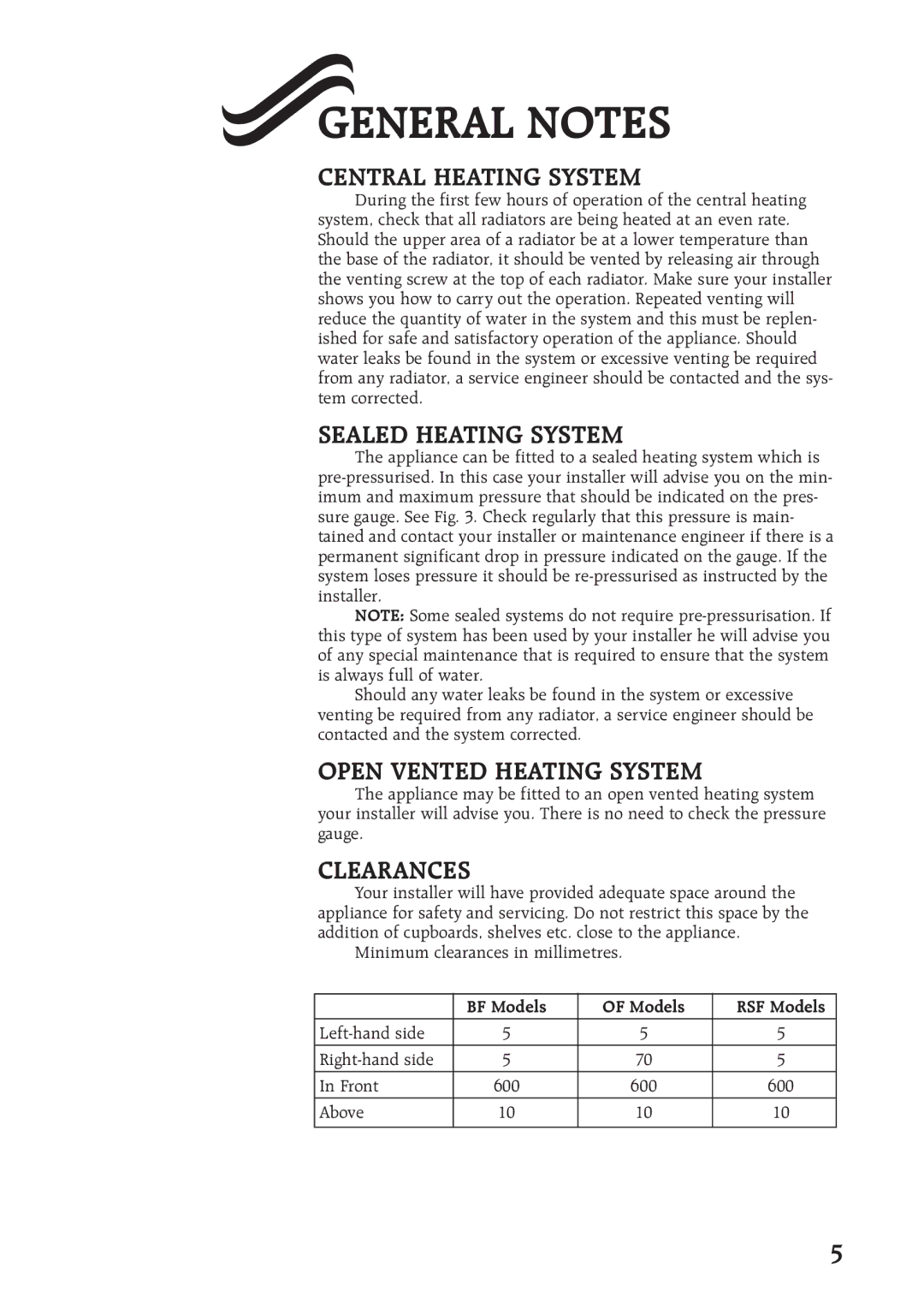 Compex Technologies 400 manual General Notes, Central Heating System, Sealed Heating System, Open Vented Heating System 