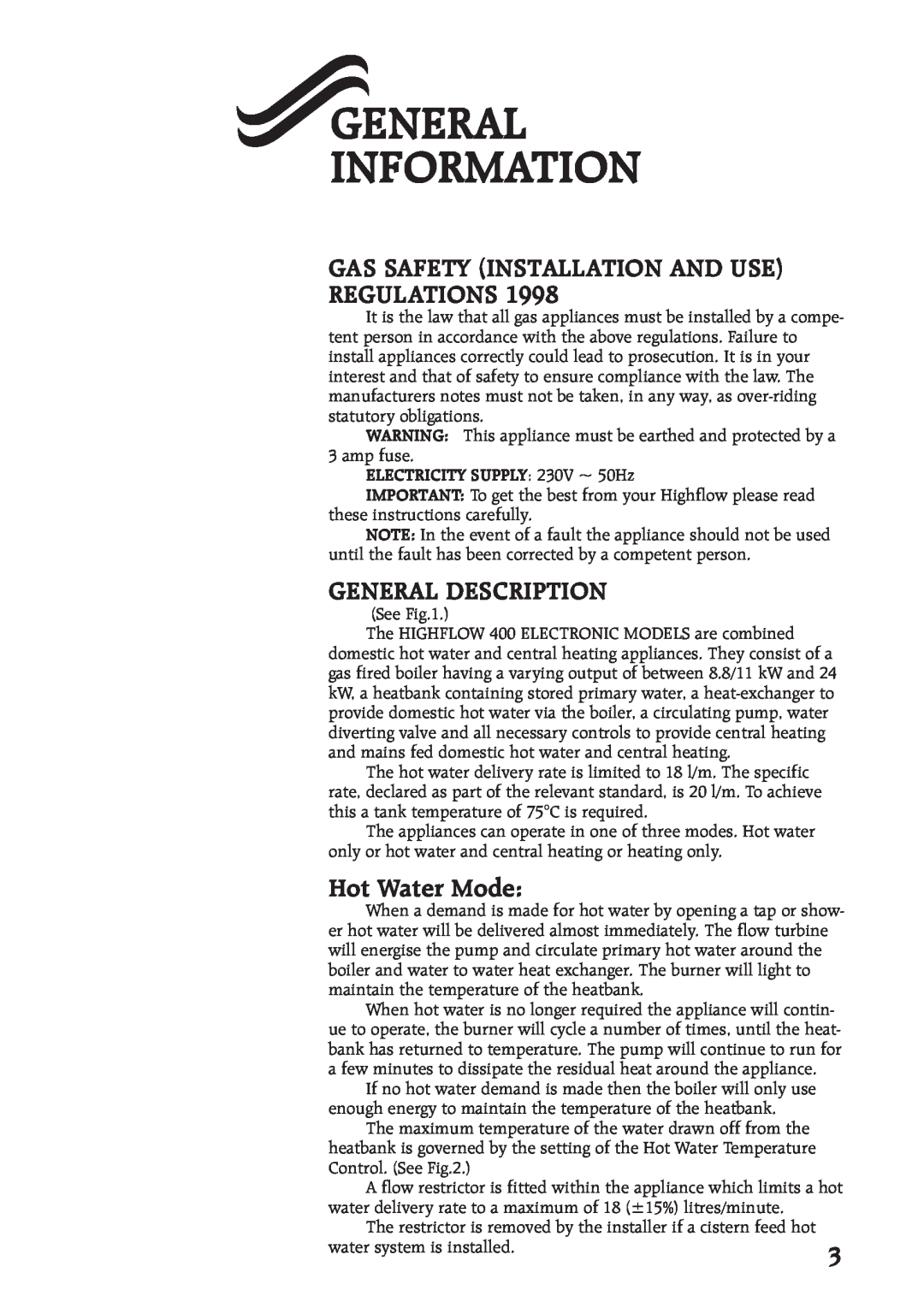 Compex Technologies 400 manual General Information, Gas Safety Installation And Use Regulations, General Description 