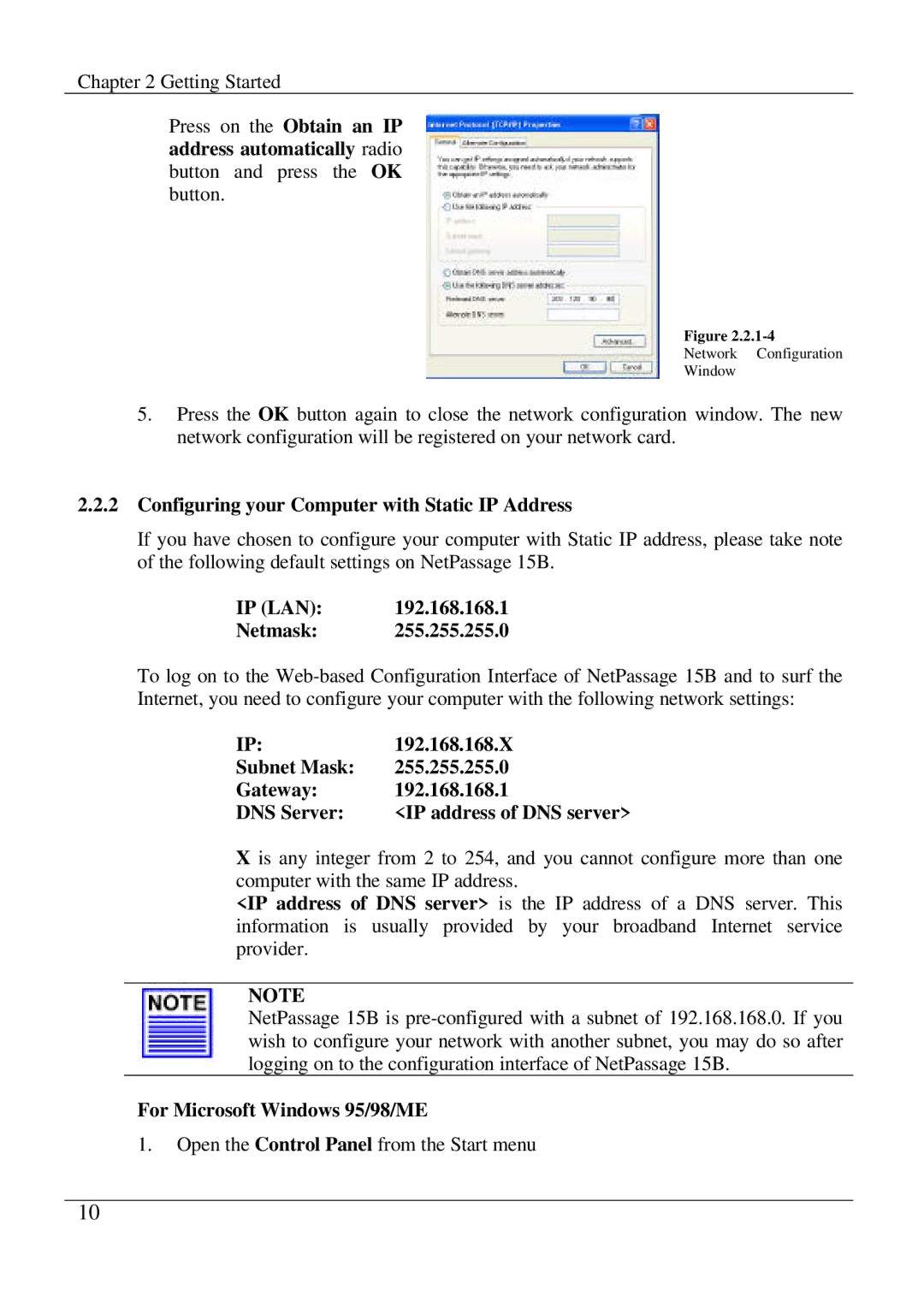 Compex Technologies NetPassage 15B Configuring your Computer with Static IP Address, Netmask 255.255.255.0, 192.168.168.X 