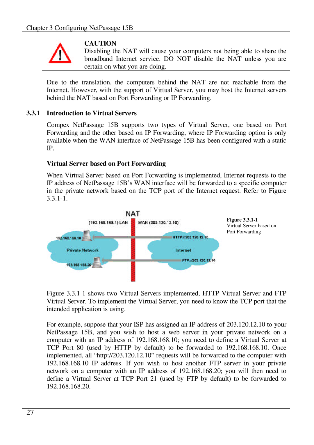 Compex Technologies NetPassage 15B manual Introduction to Virtual Servers, Virtual Server based on Port Forwarding 