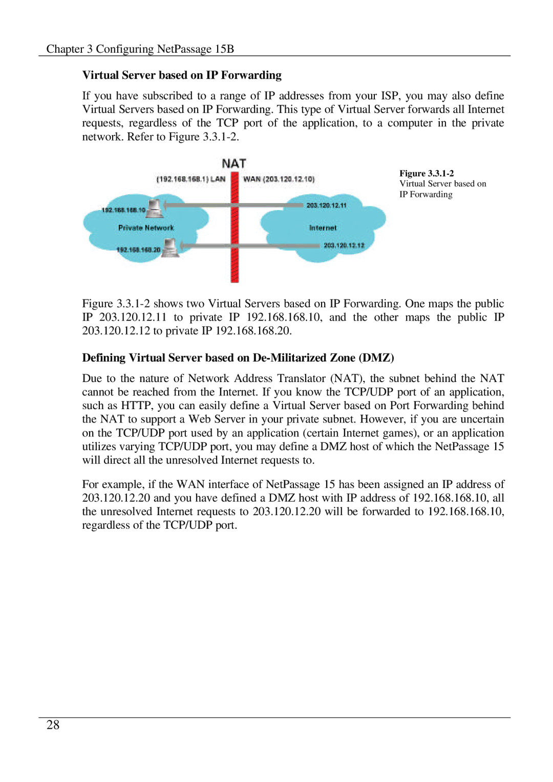 Compex Technologies NetPassage 15B manual Virtual Server based on IP Forwarding 