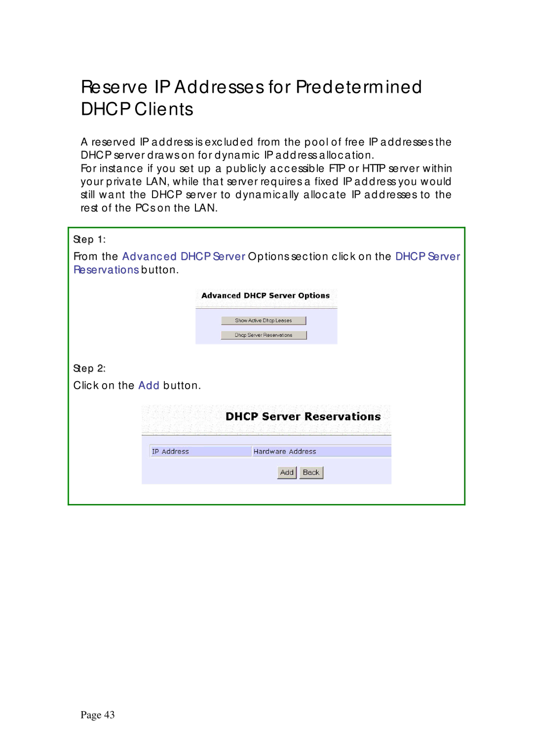 Compex Technologies NP25G 6C manual Reserve IP Addresses for Predetermined Dhcp Clients 