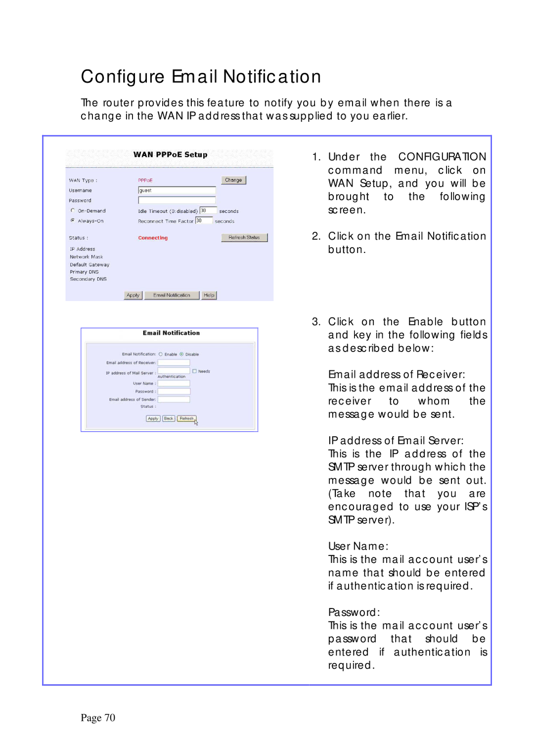 Compex Technologies NP25G 6C manual Configure Email Notification, Password 