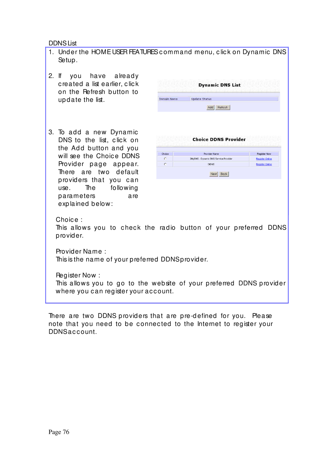 Compex Technologies NP25G 6C manual Choice, Provider Name, Register Now 