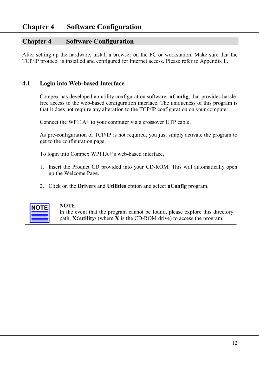 Compex Technologies WP11A+ manual Software Configuration, Login into Web-based Interface 