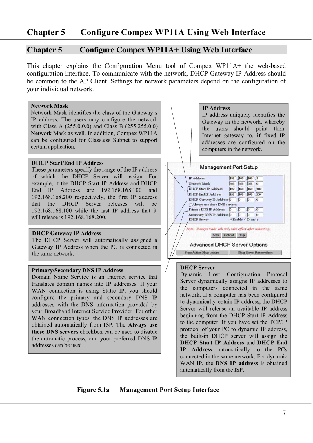 Compex Technologies WP11A+ manual Configure Compex WP11A Using Web Interface, Dhcp Server 